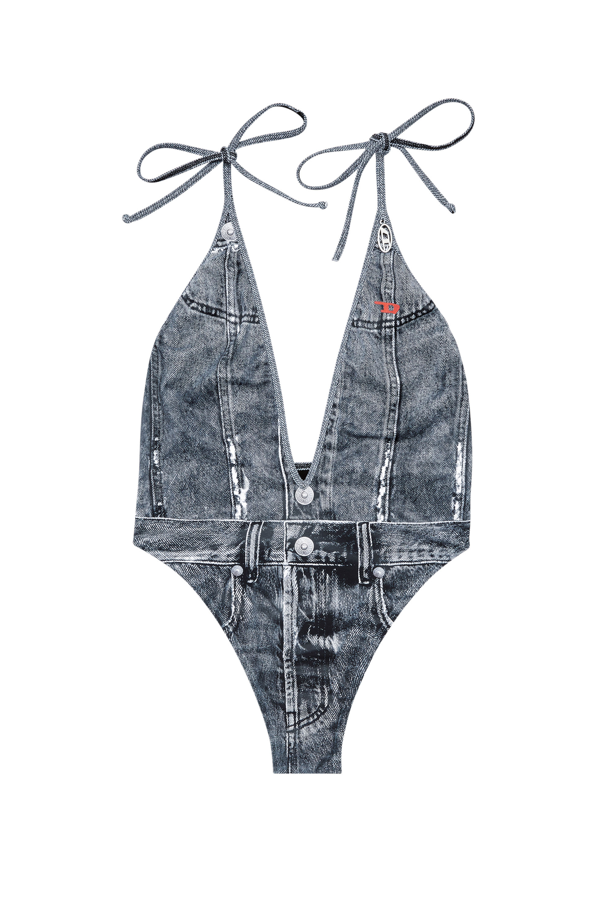 Diesel - KINSLEY-DNM, Bañador con escote pronunciado y trampantojo de denim Mujer in Azul marino - 6