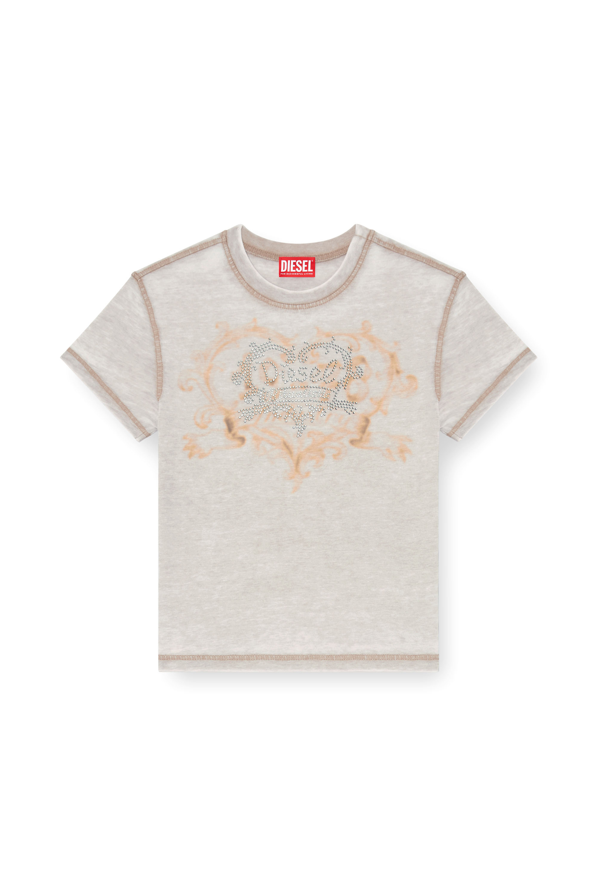 Diesel - T-ILA-AA1, Camiseta de jersey con strass y burnout effect Mujer in Gris - 3