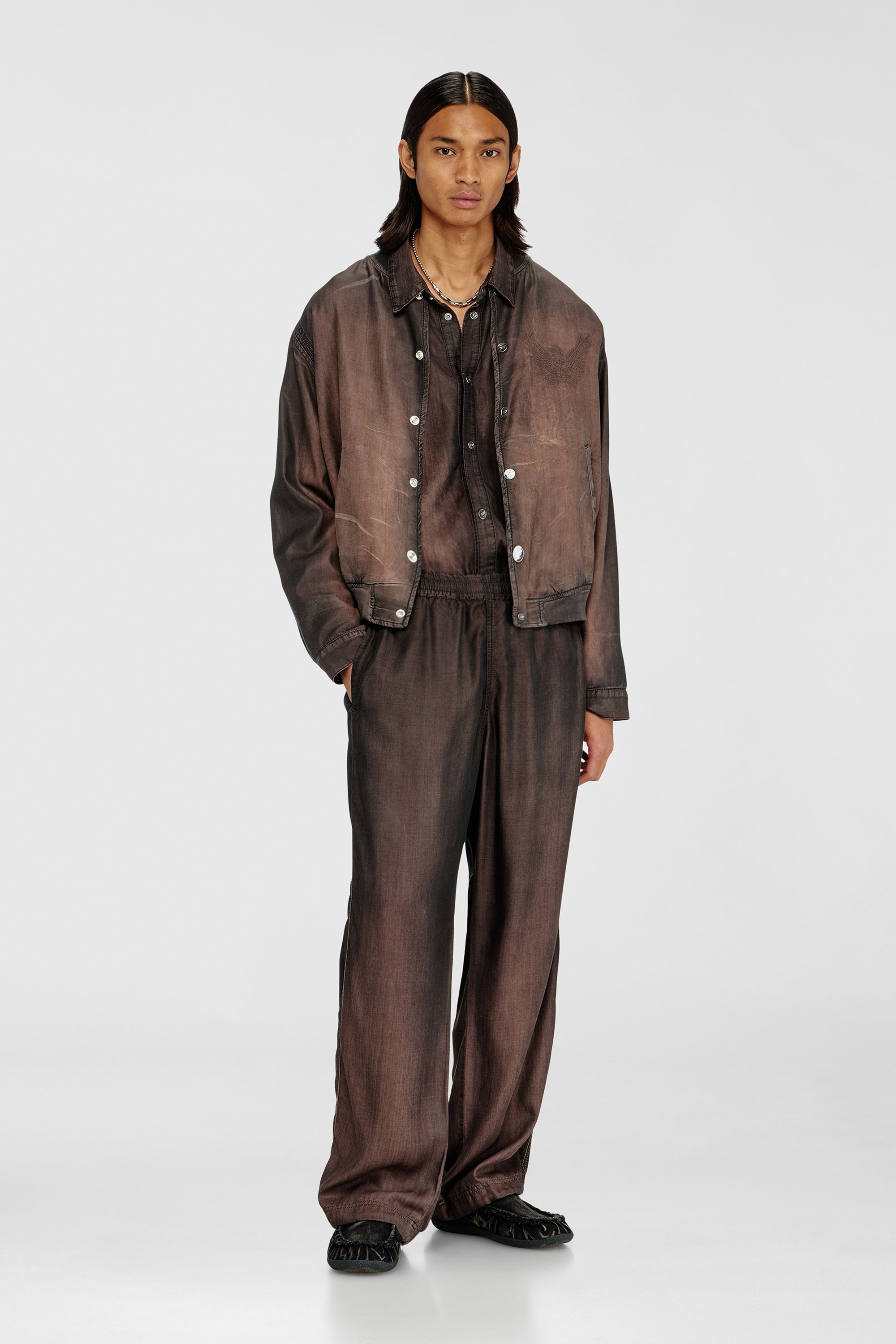 Diesel - D-BELMOR-S, Chaqueta bomber de denim fluido con lavado oscuro Hombre in Marr&oacute;n - 2