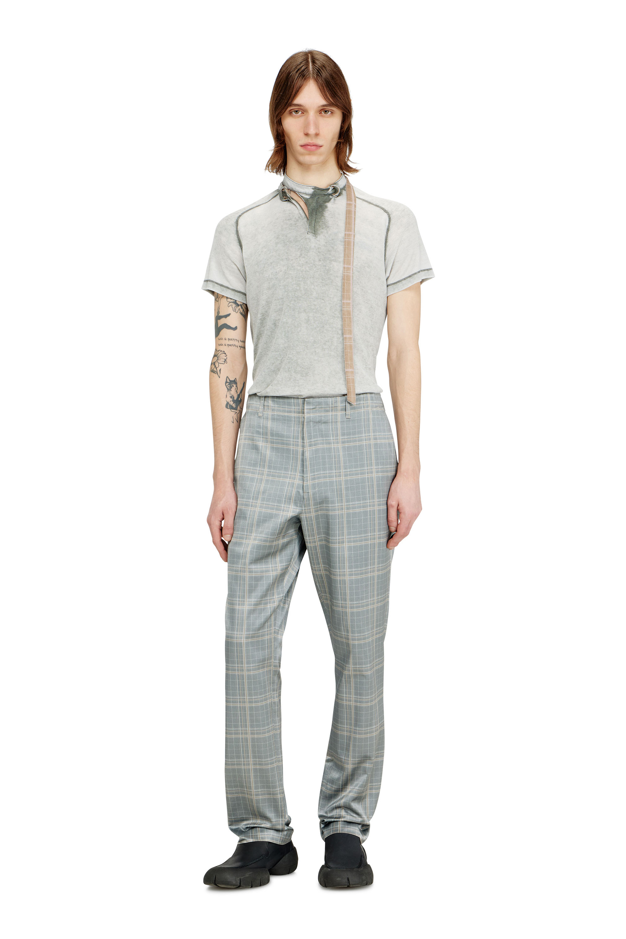 Diesel - T-GARY, Top de canal&eacute; jersey con tira de cuello biker Hombre in Gris - 2