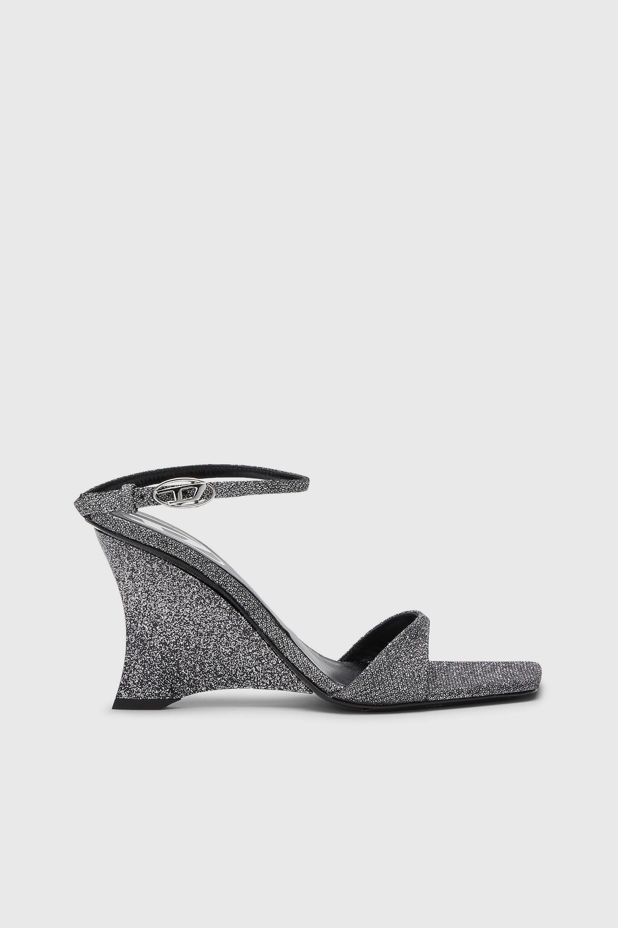 Diesel - D-AMBER SANDAL WEDGE, D-Amber-Sandalias de cu&ntilde;a en tejido Lurex Mujer in Plateado - 1