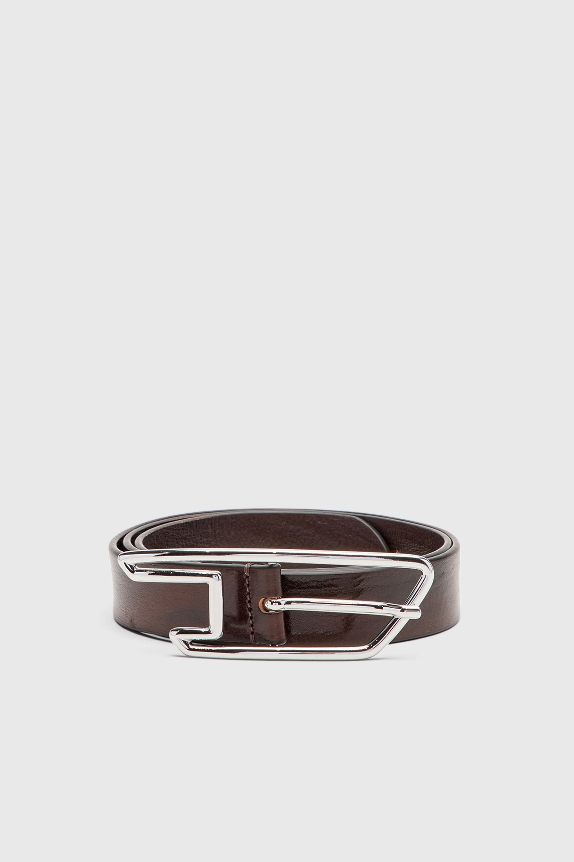 Diesel - B-D LINE 30, Cintur&oacute;n 3 cm de cuero encerado con hebilla D-logo Unisex in Marr&oacute;n - 1