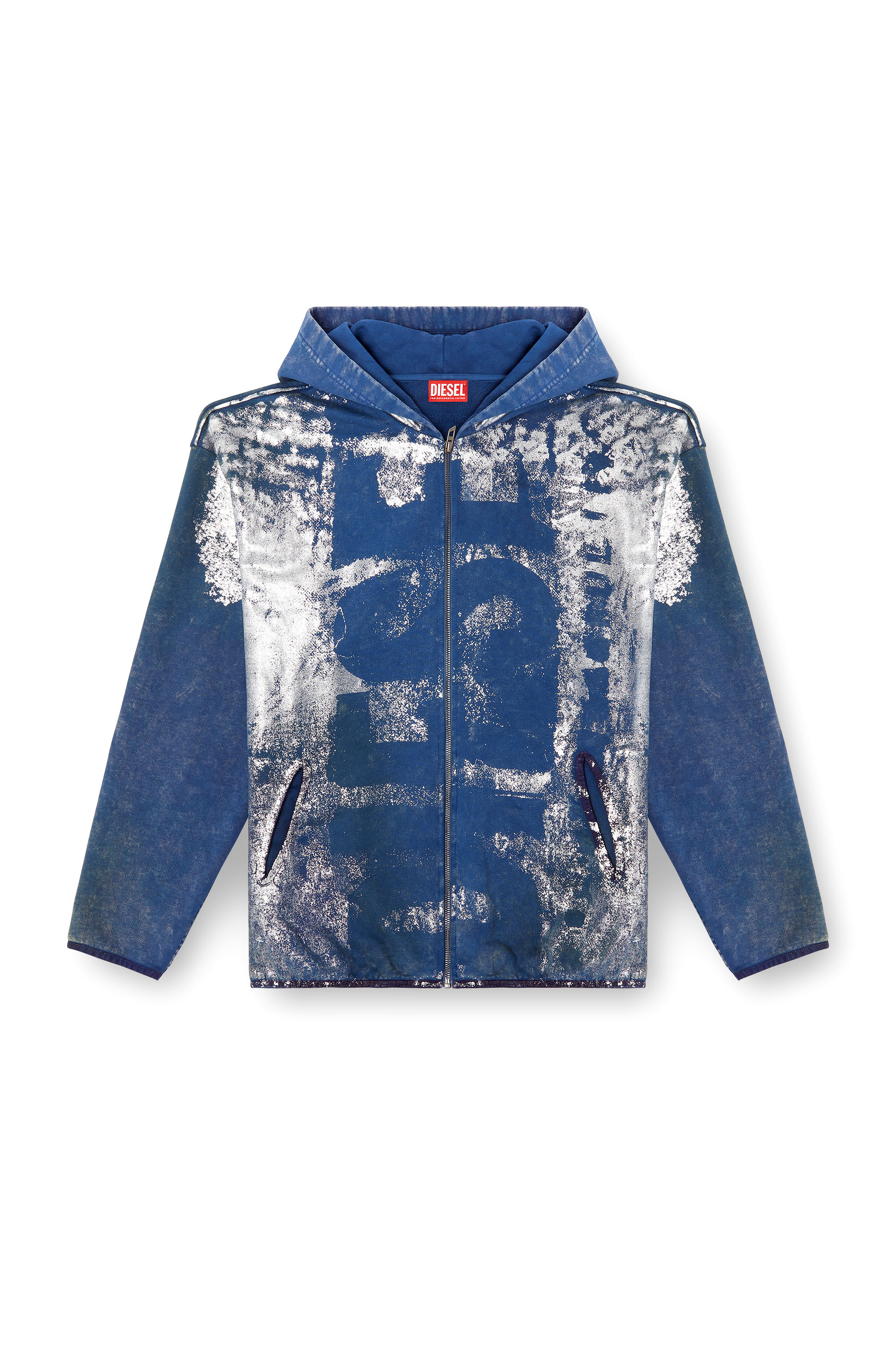 Diesel - S-LOXTY-ZIP, Sudadera con capucha, cremallera y efectos desgastados Hombre in Azul marino - 3