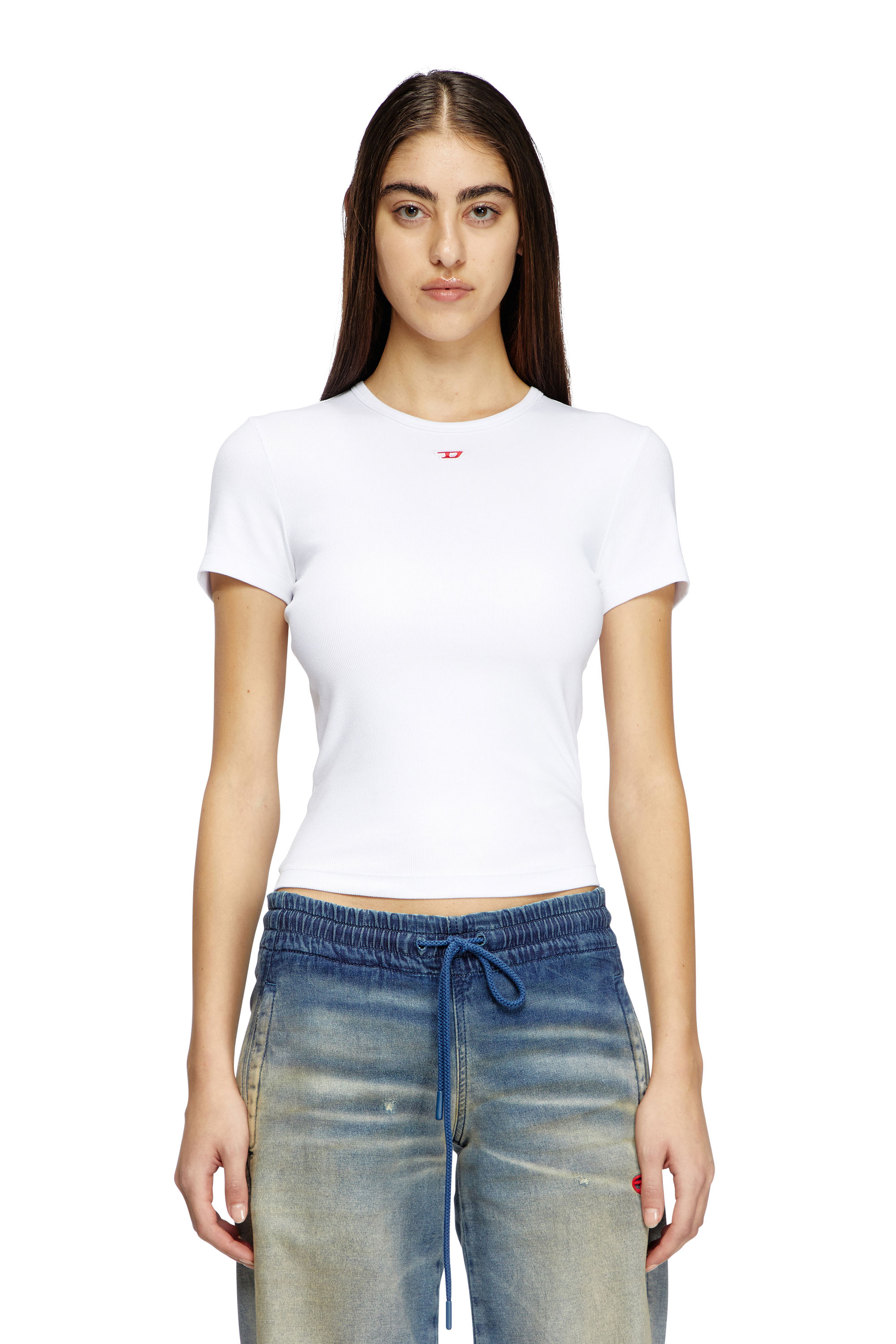 Diesel - T-ELE-LONG-D, Camiseta con parche con logotipo D Mujer in Blanco - 3