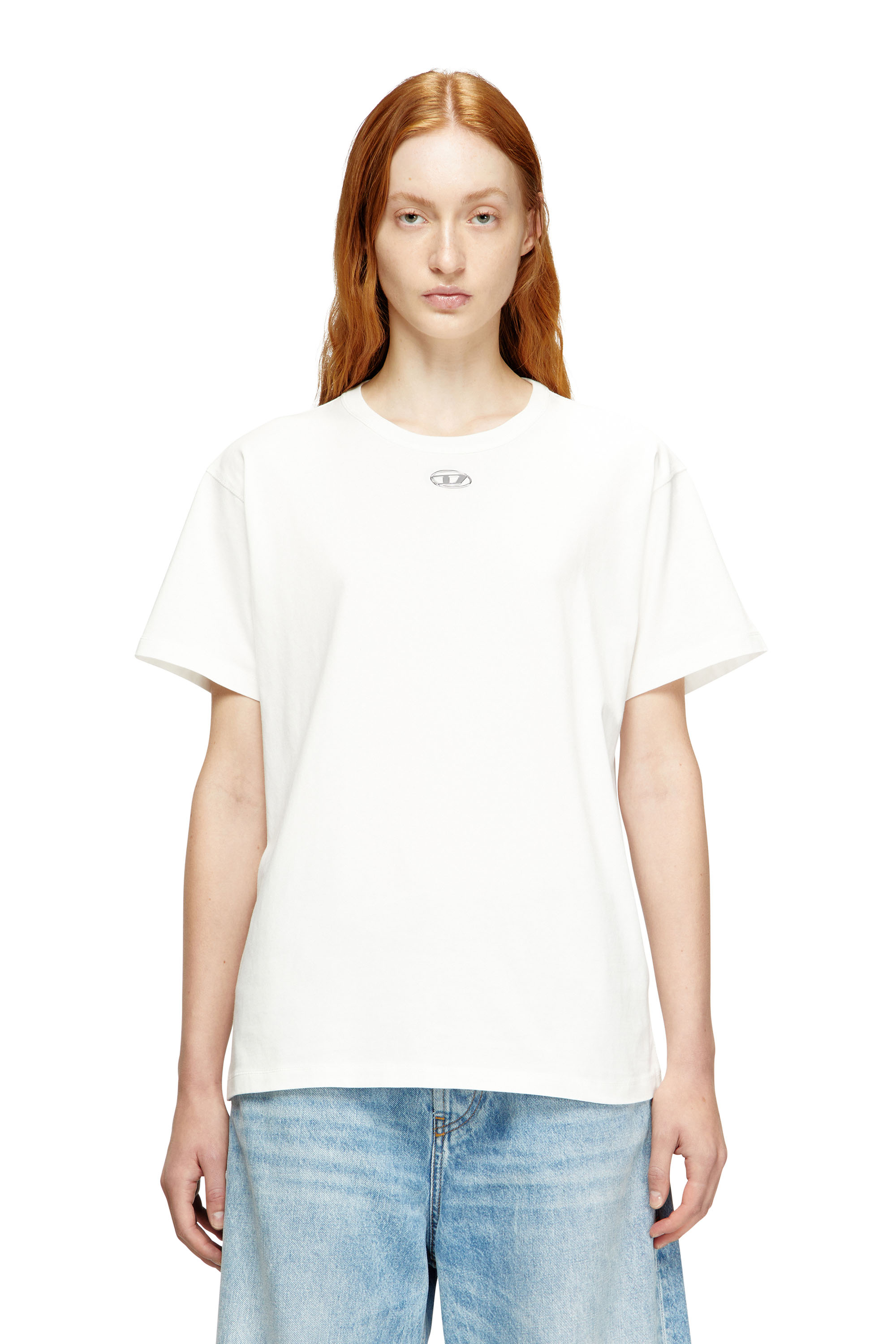 Diesel - T-NORMY-OD-S1, Camiseta de algodón con Oval D metálico Mujer in Blanco - 1