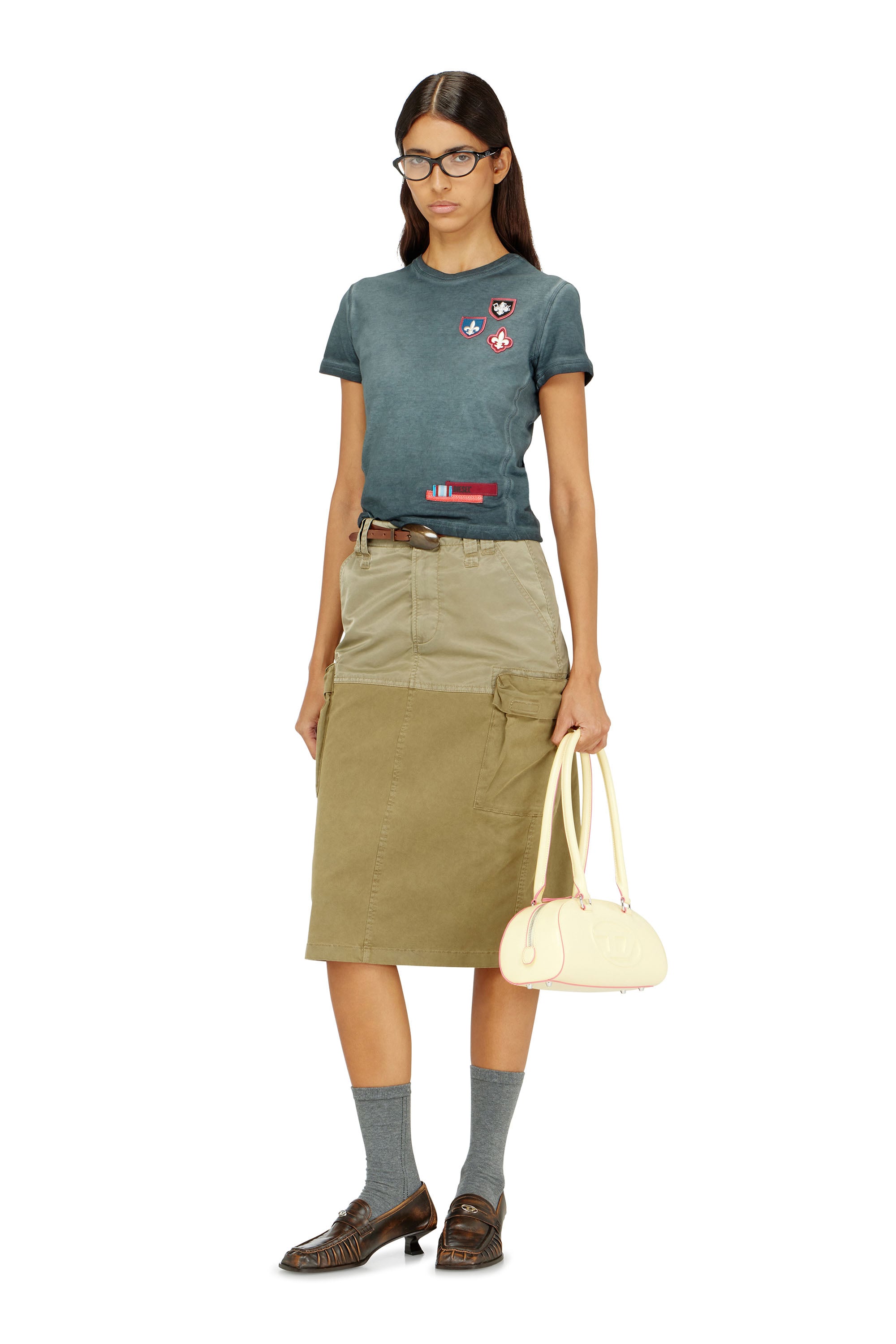 Diesel - T-UNCUTY-WAF, Camiseta con parches y laterales de micro waffle Mujer in Azul marino - 2