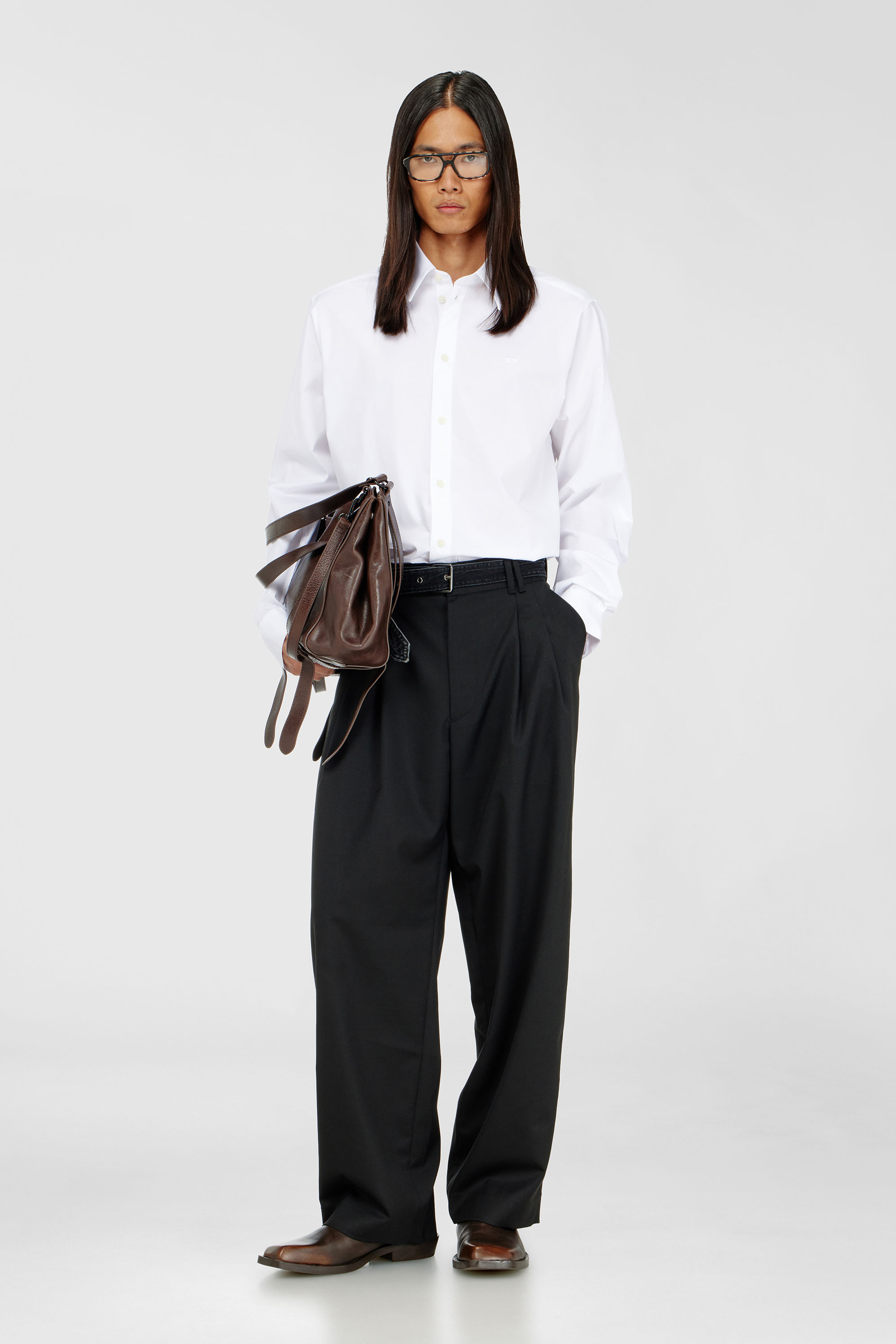 Diesel - S-SIMPLY-NA-GSBH, Camisa de popelina stretch con bordado D Hombre in Blanco - 1
