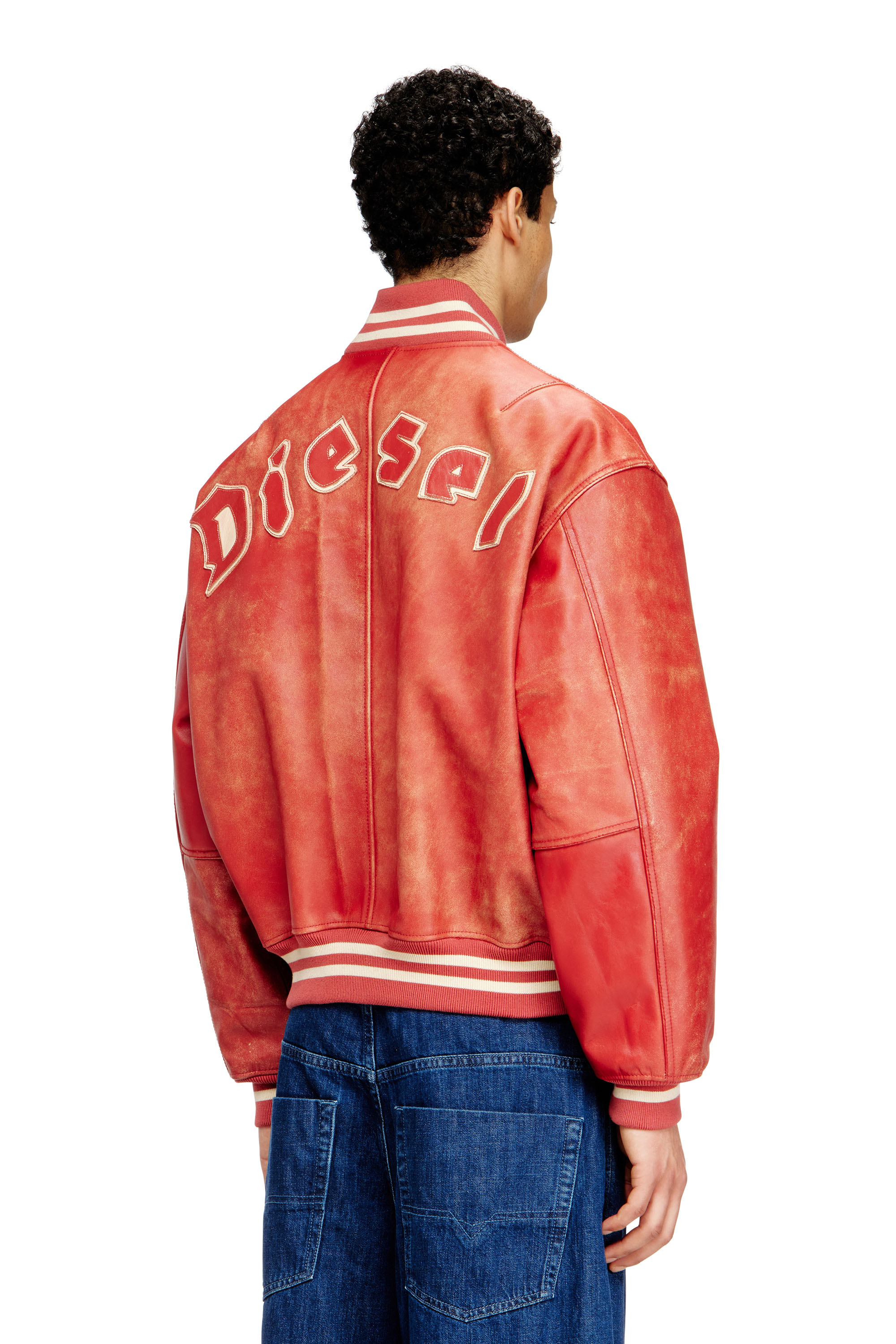 Diesel - L-DIFORDI-20TH, Cazadora bomber de cuero con logo de Diesel Unisex in Rojo - 4