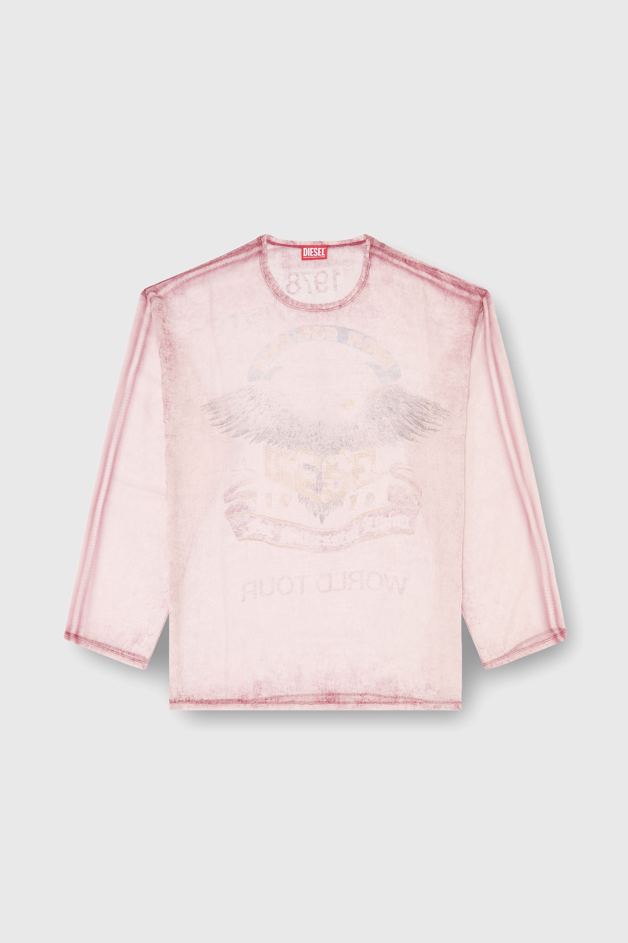 Diesel - T-DOUBLEX-LS, Top de gasa transparente con gr&aacute;ficos de concierto Hombre in Rosa - 2