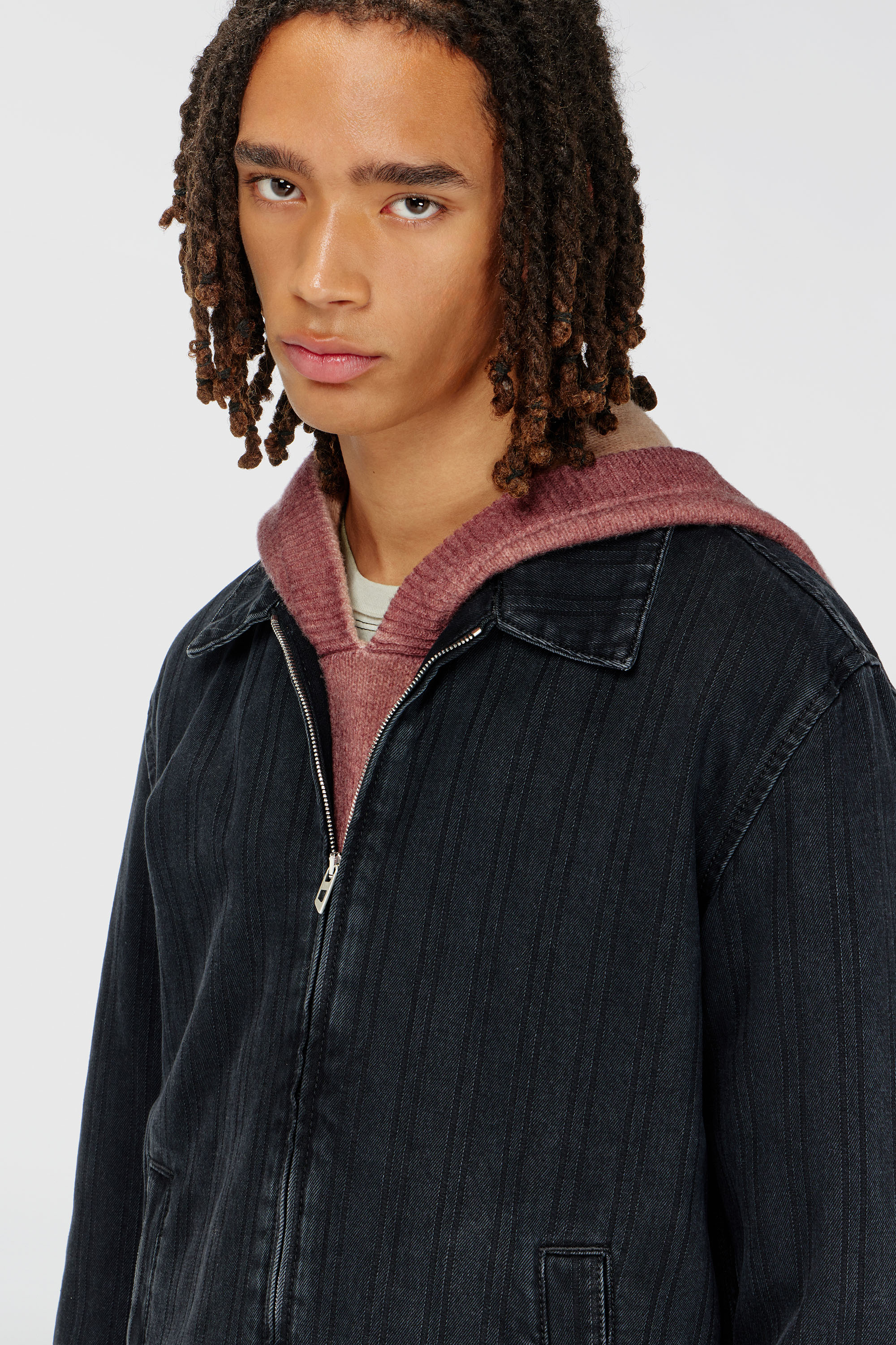 Diesel - D-ROHE, Chaqueta de denim a rayas finas Hombre in Negro - 5
