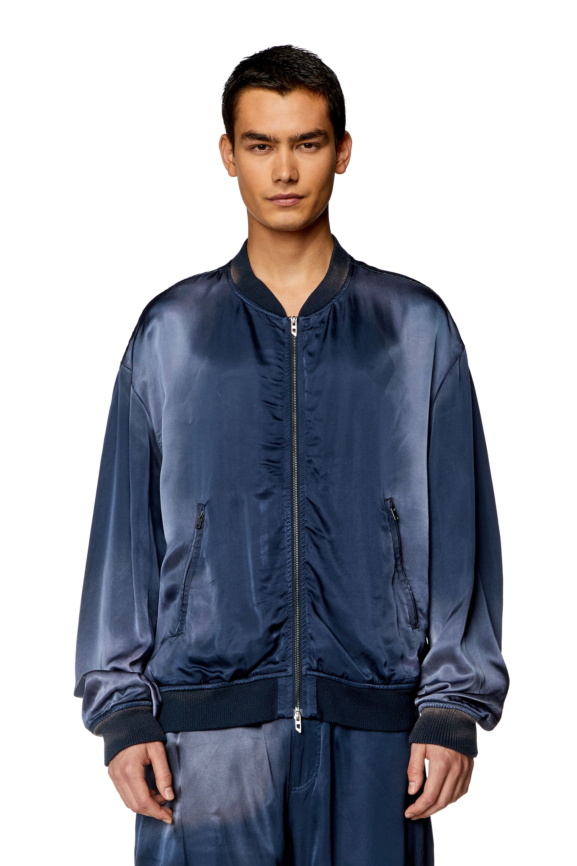 Diesel - J-MARTEX, Man Satin bomber jacket with faded effect in Blue - Image 6