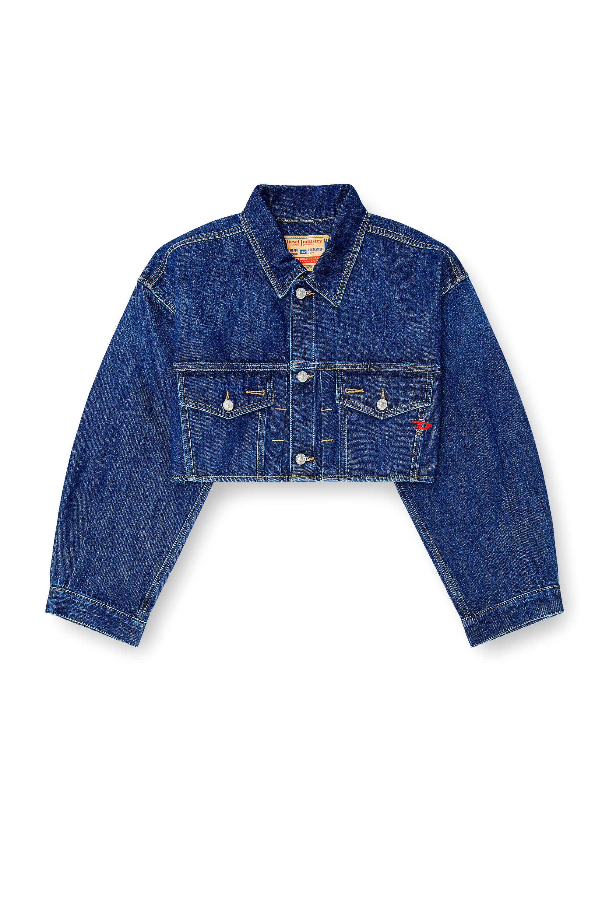 Diesel - DE-MALLEY, Chaqueta trucker denim cropped oversize Mujer in Azul marino - 3