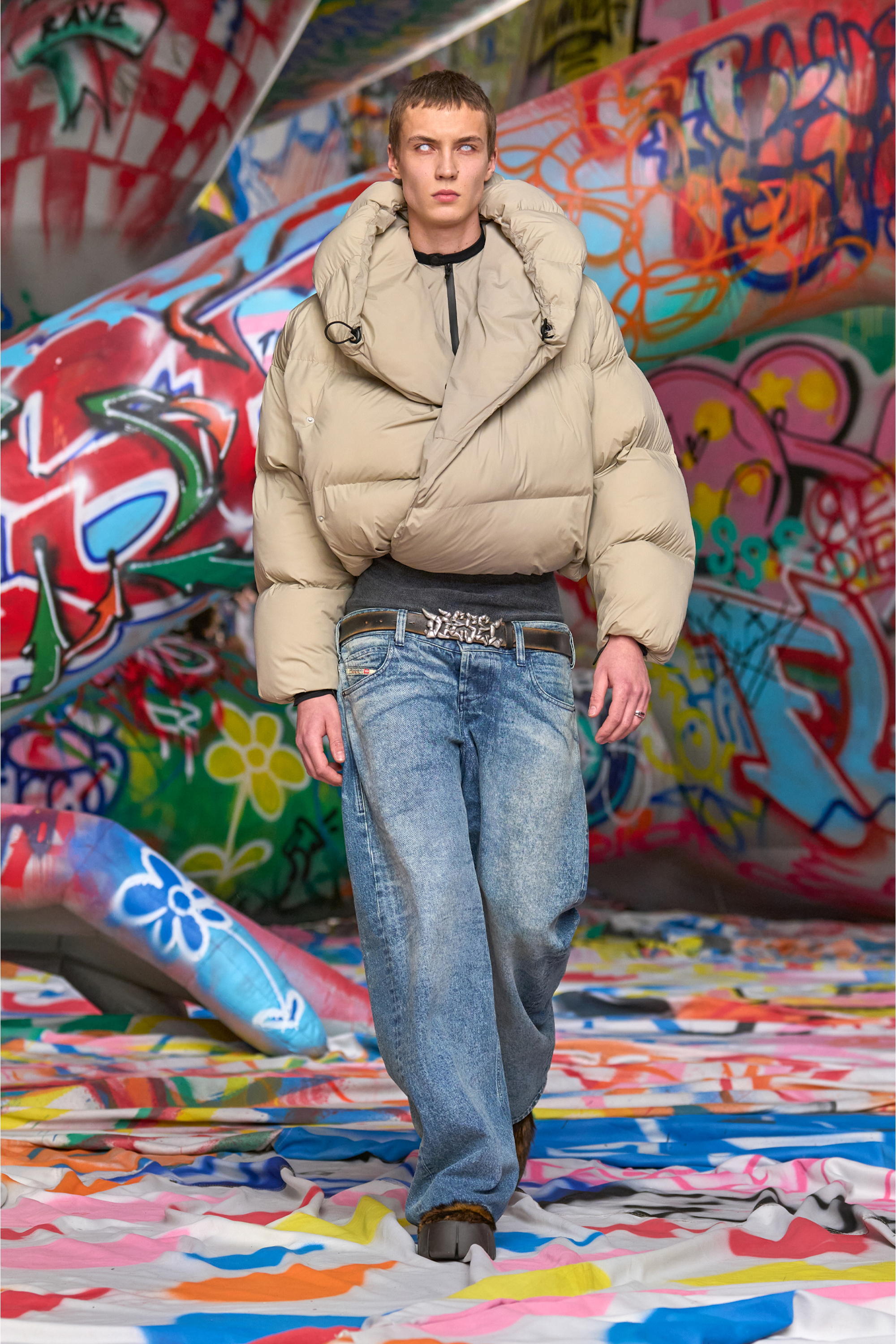 B-GRAFFITI, Negro/Beige Diesel - B-GRAFFITI, Cinturón de 3,5 cm de cuero tratado con hebilla grafiti Unisex in Multicolor - 4