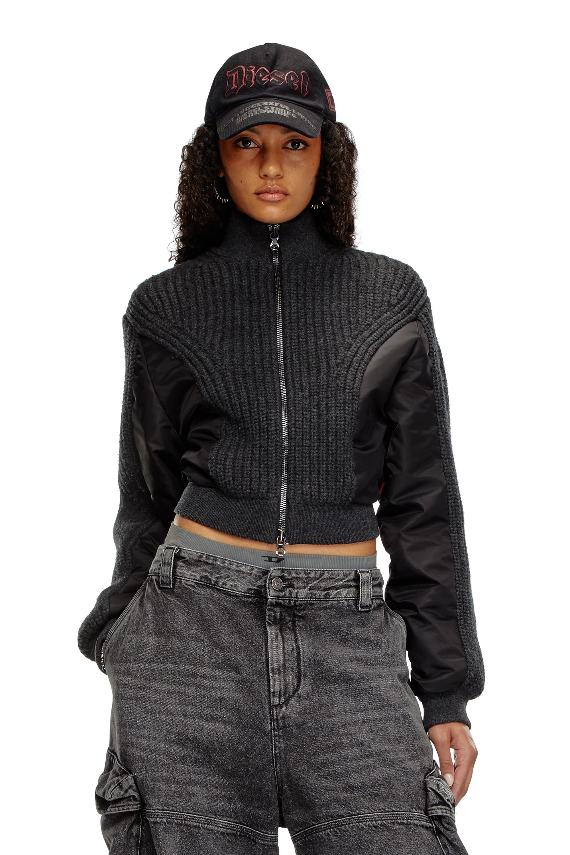 Diesel - M-ODENA, Mujer Chaqueta tejida con lana y nailon acolchado in Negro - Image 1