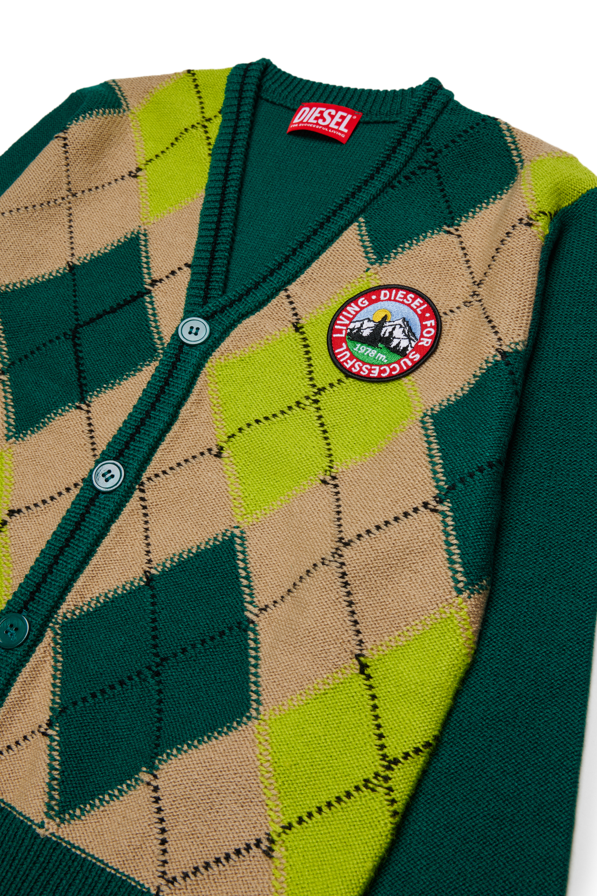 Diesel - KROMYCARDIGAN OVER, C&aacute;rdigan de mezcla de lana con motivo argyle Unisex in Verde - 3
