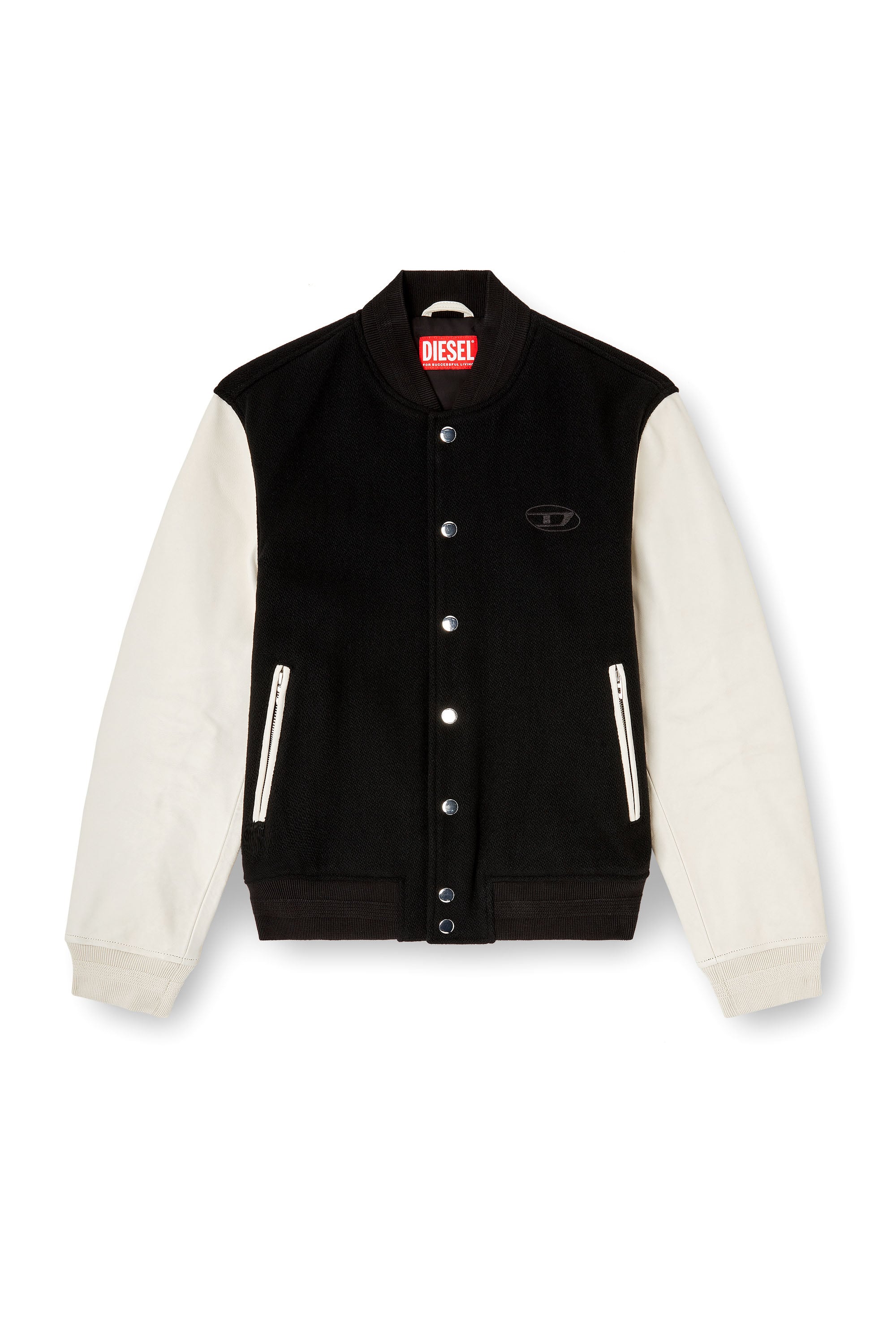 Diesel - L-ARRY-WRD, Chaqueta bomber en mezcla de lana y cuero Hombre in Multicolor - 3