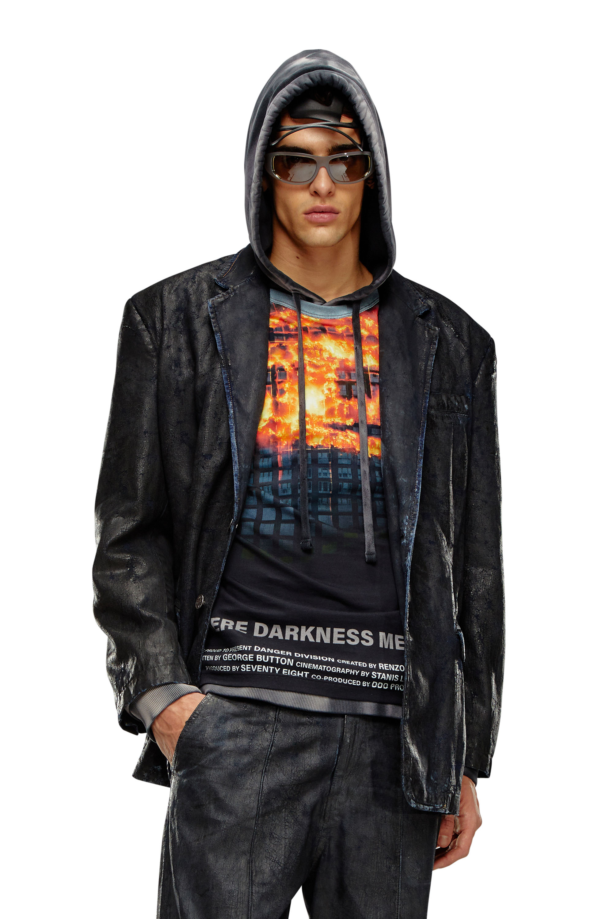 Diesel - D-BLA-FSE, Blazer de denim con recubrimiento craquelado Hombre in Negro - 3