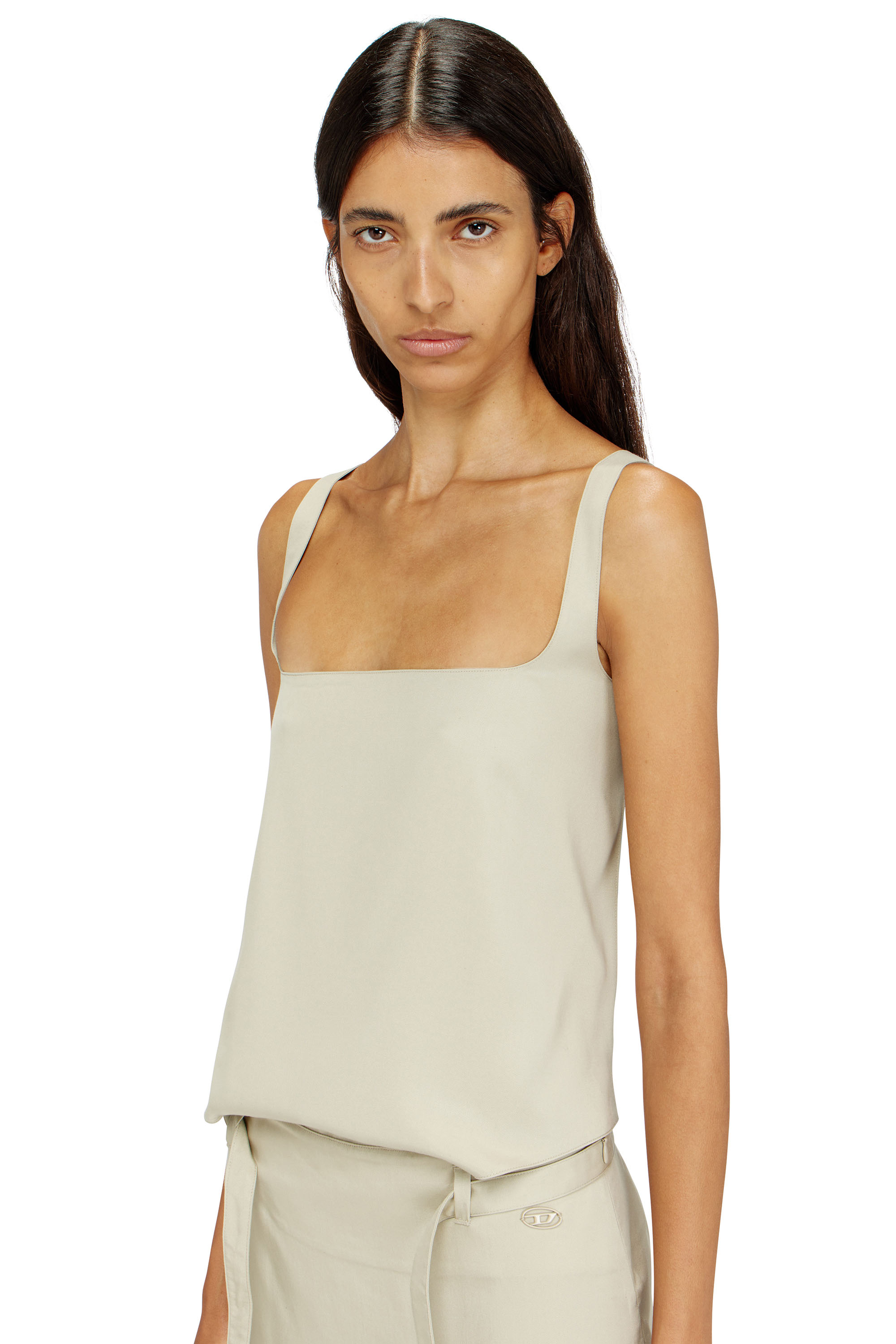 Diesel - D-SANA, Vestido midi tipo delantal de lyocell con espalda abierta Mujer in Beige - 4