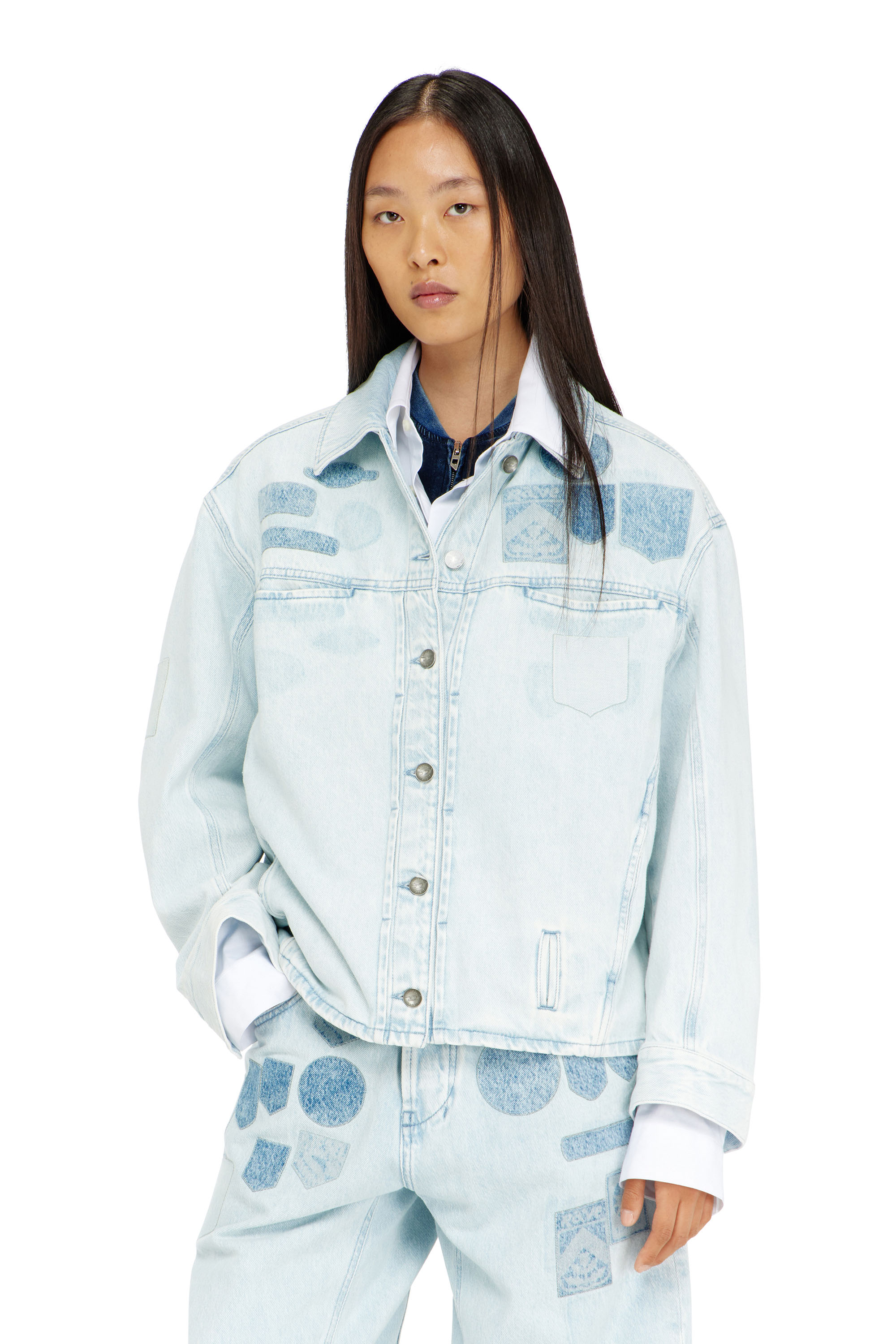Diesel - D-RYMAVO-S, Sobrecamisa denim con efecto patch Unisex in Azul marino - 1