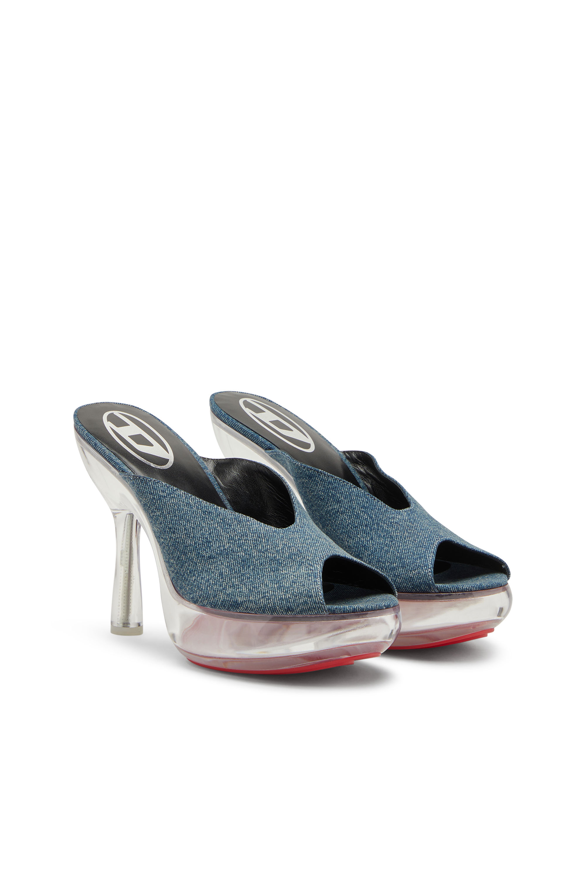 Diesel - D-LAKE PLATFORM SDL, D-Lake-Mules con plataforma en denim y plexiglás Mujer in Azul marino - 2