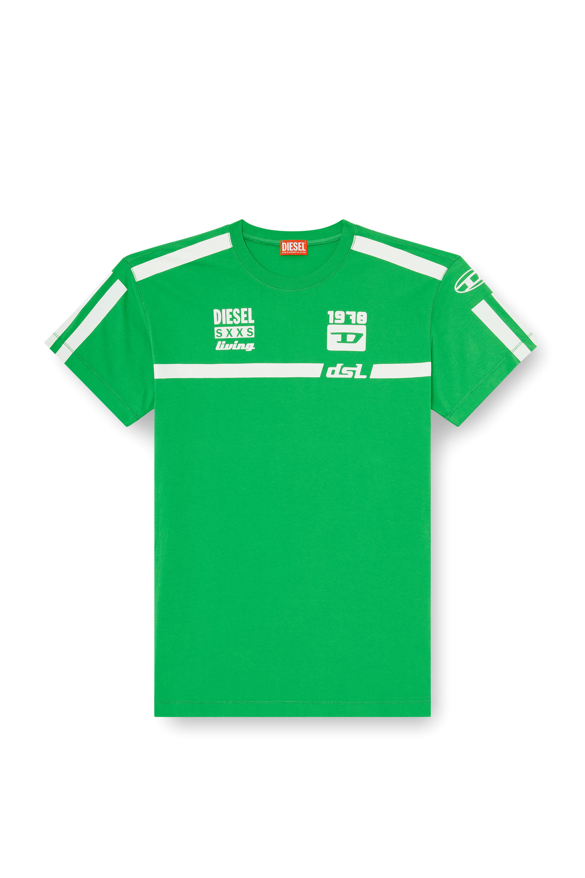 Diesel - T-NORM-V12, Camiseta de algod&oacute;n con estampados gr&aacute;ficos en contraste Hombre in Verde - 2