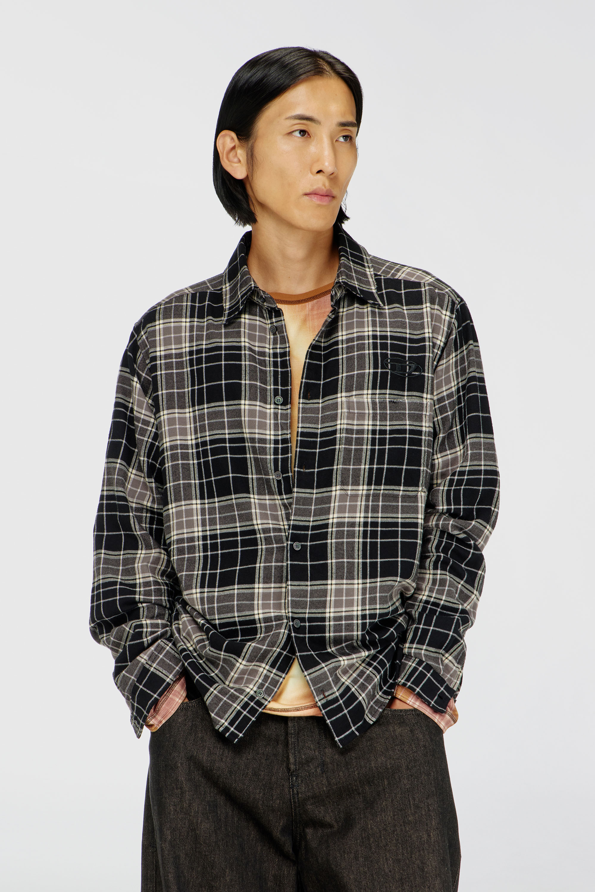 Diesel - S-SIMPLY-HNBI, Camisa efecto desgastado en franela de cuadros Hombre in Multicolor - 1