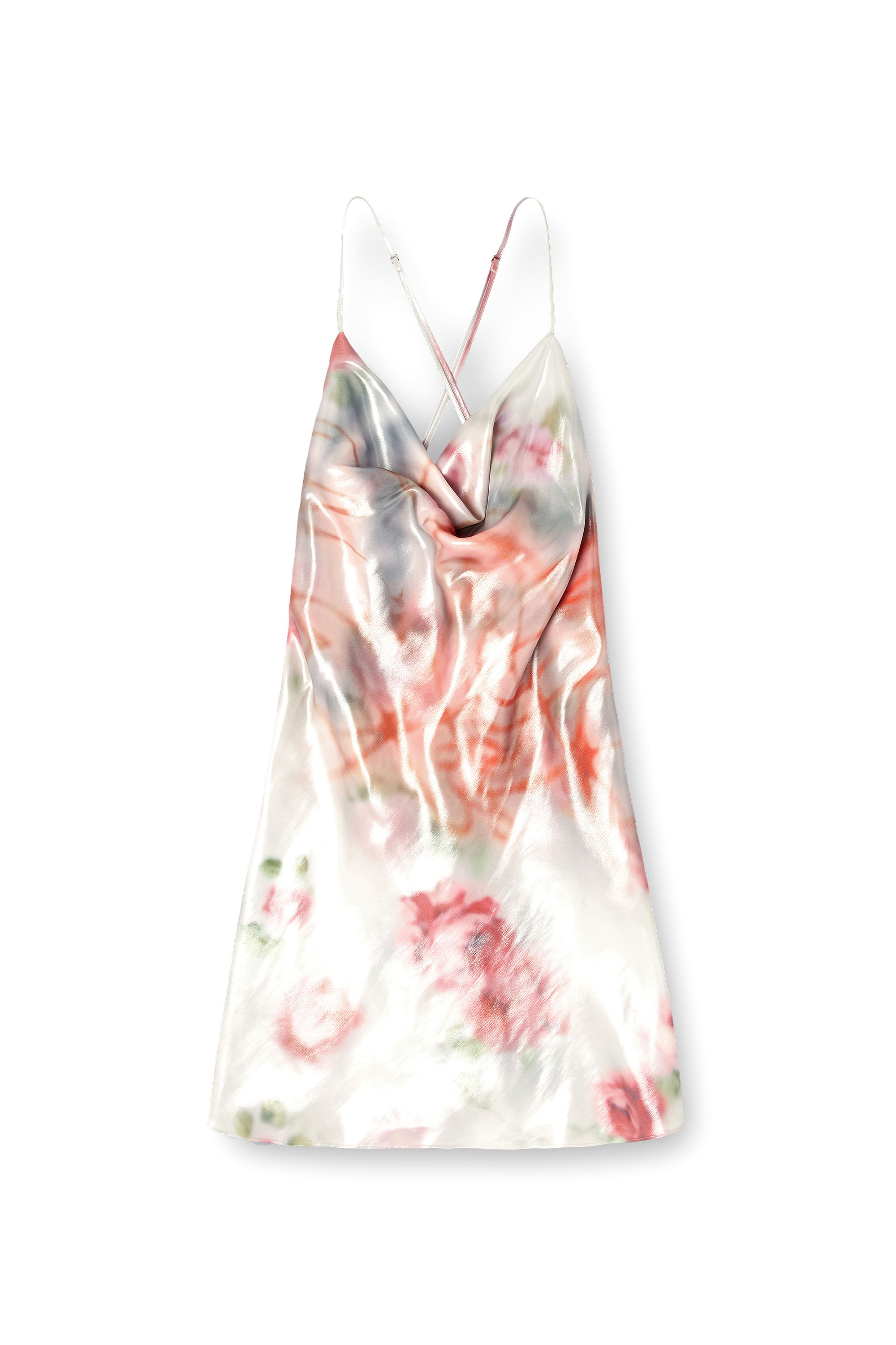 Diesel - D-EBRA-SHORT, Vestido corto met&aacute;lico con estampado de rosas difuminadas Mujer in Multicolor - 1