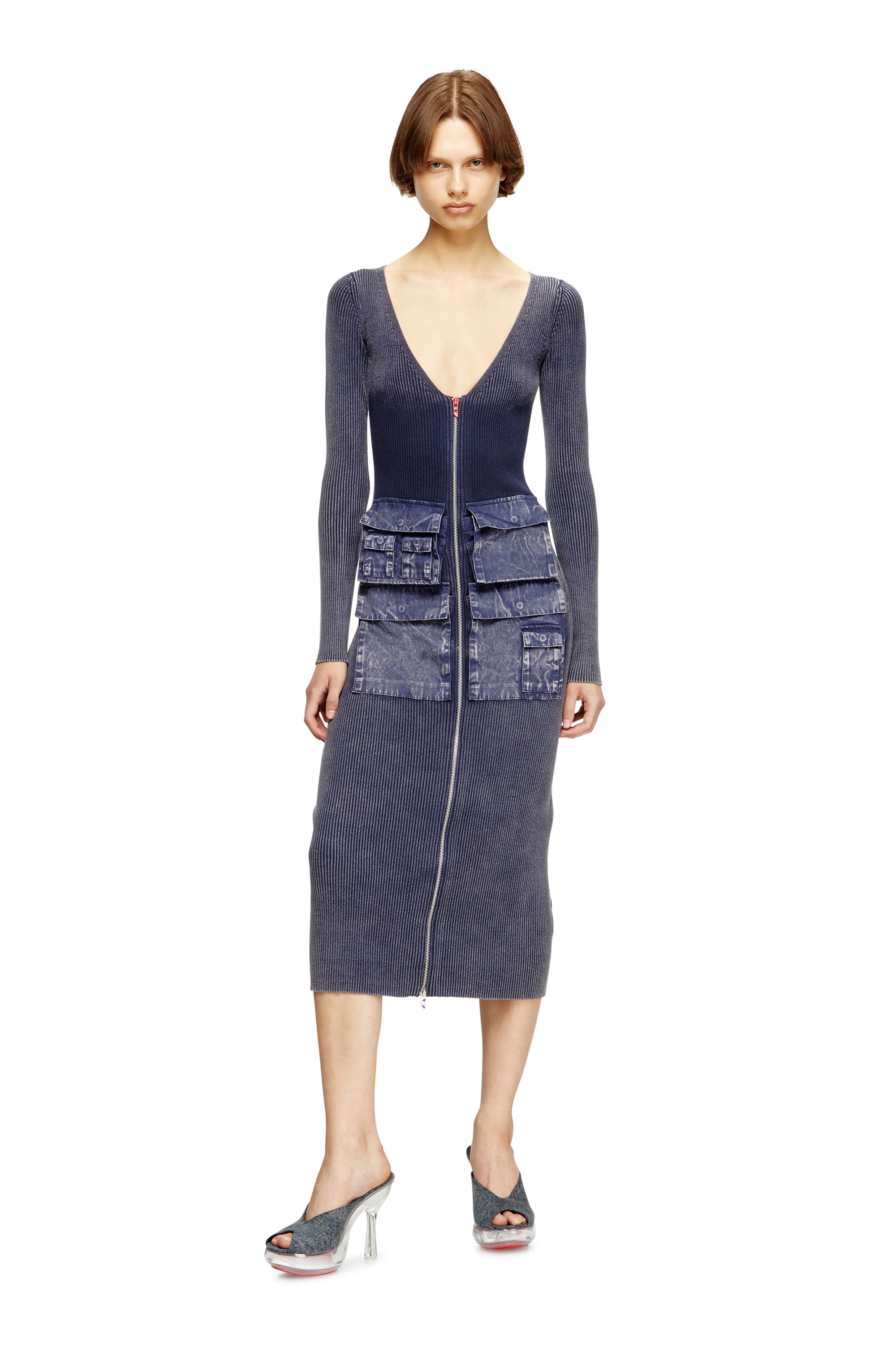 Diesel - M-MELTI-LS, Vestido midi en canalé con tratamiento denim Mujer in ToBeDefined - 2