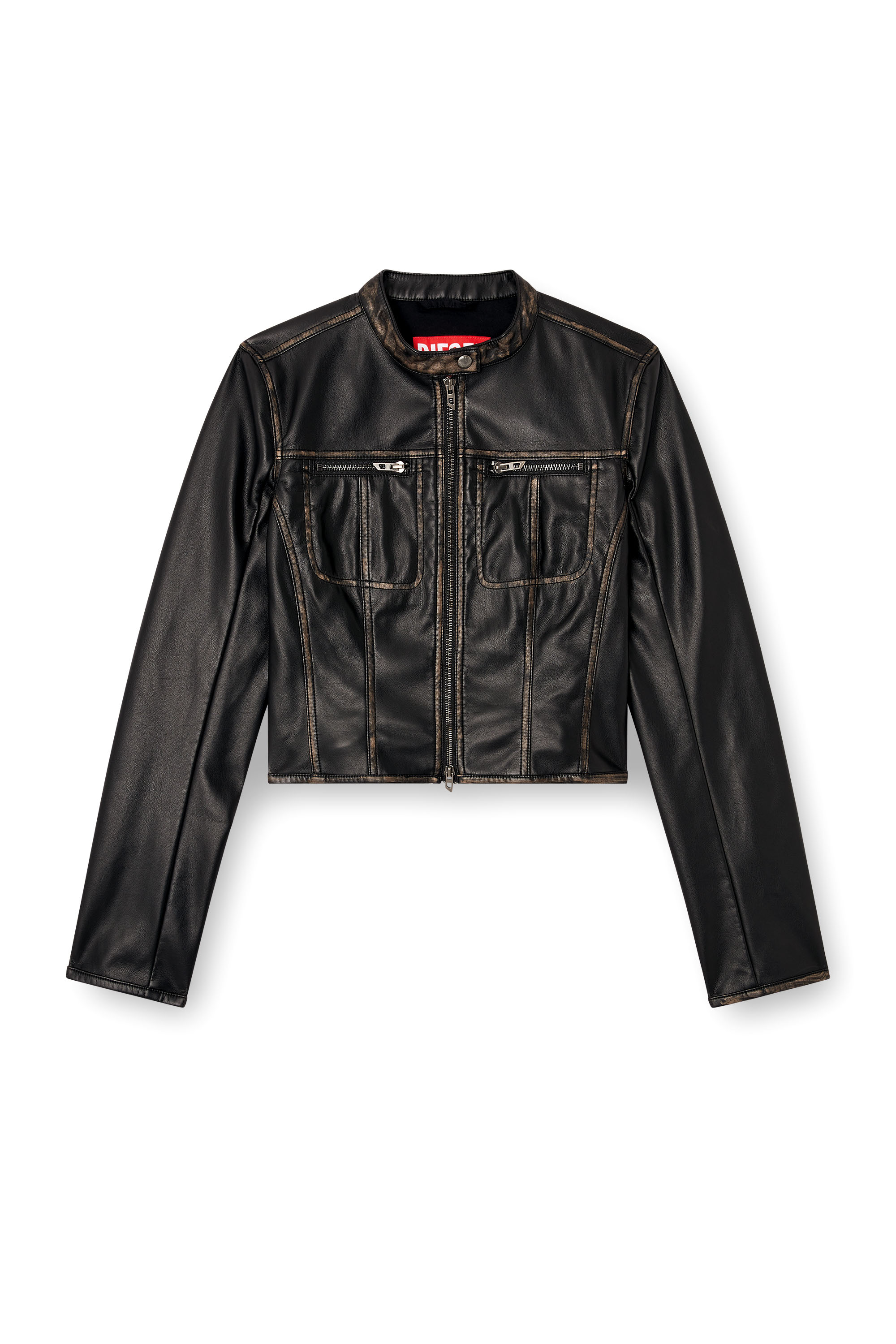 Diesel - G-LOBE, Chaqueta biker desgastada recortada Mujer in Negro - 3