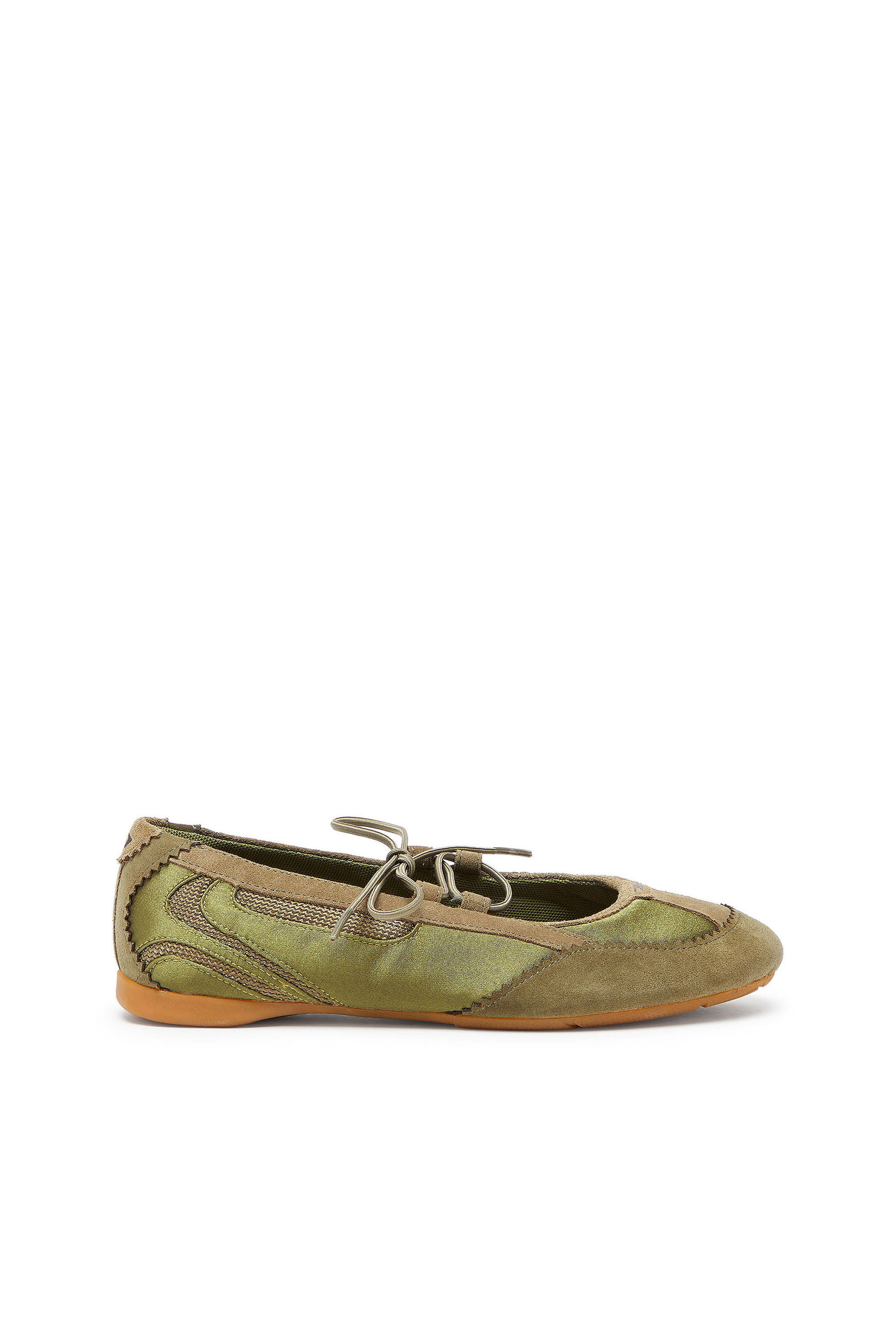 Diesel - D-MILE BALLERINA LACE UP II W, D-Mile - Bailarinas con cordones en piel y malla Mujer in Verde - 1