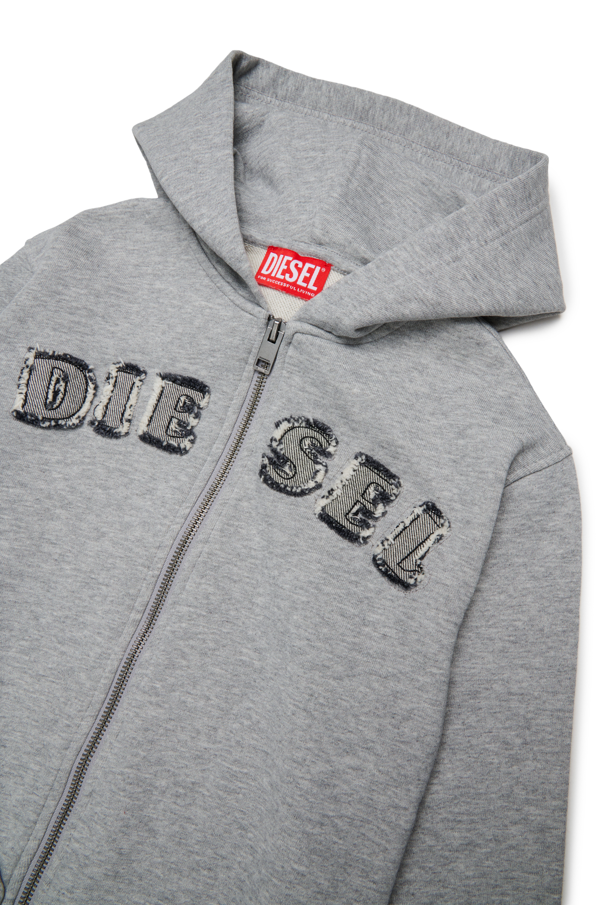 Diesel - SJEANSHOOD OVER, Sudadera con cremallera y letras de logo deshilachadas Hombre in Gris - 3