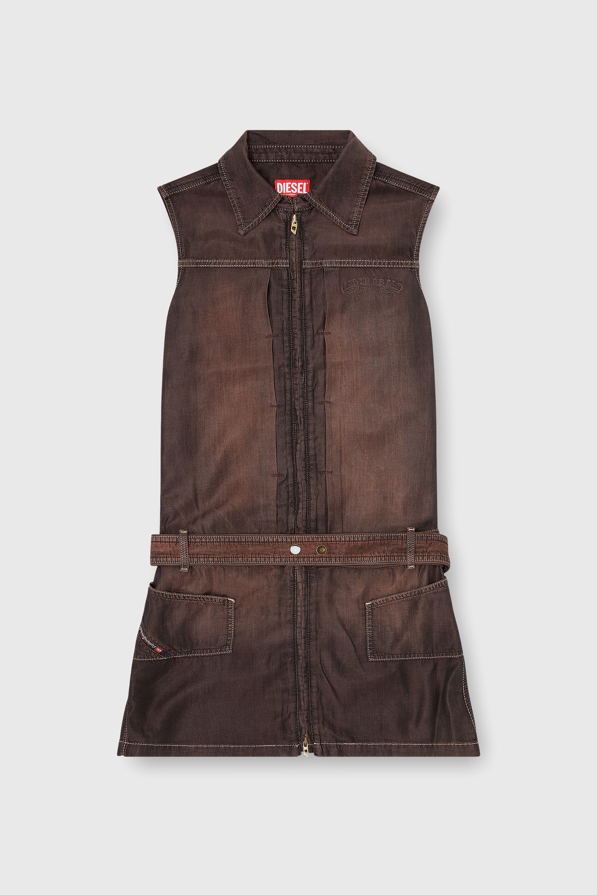 Diesel - DE-EDROS-S, Minivestido de denim fluido revestido Mujer in Marr&oacute;n - 1