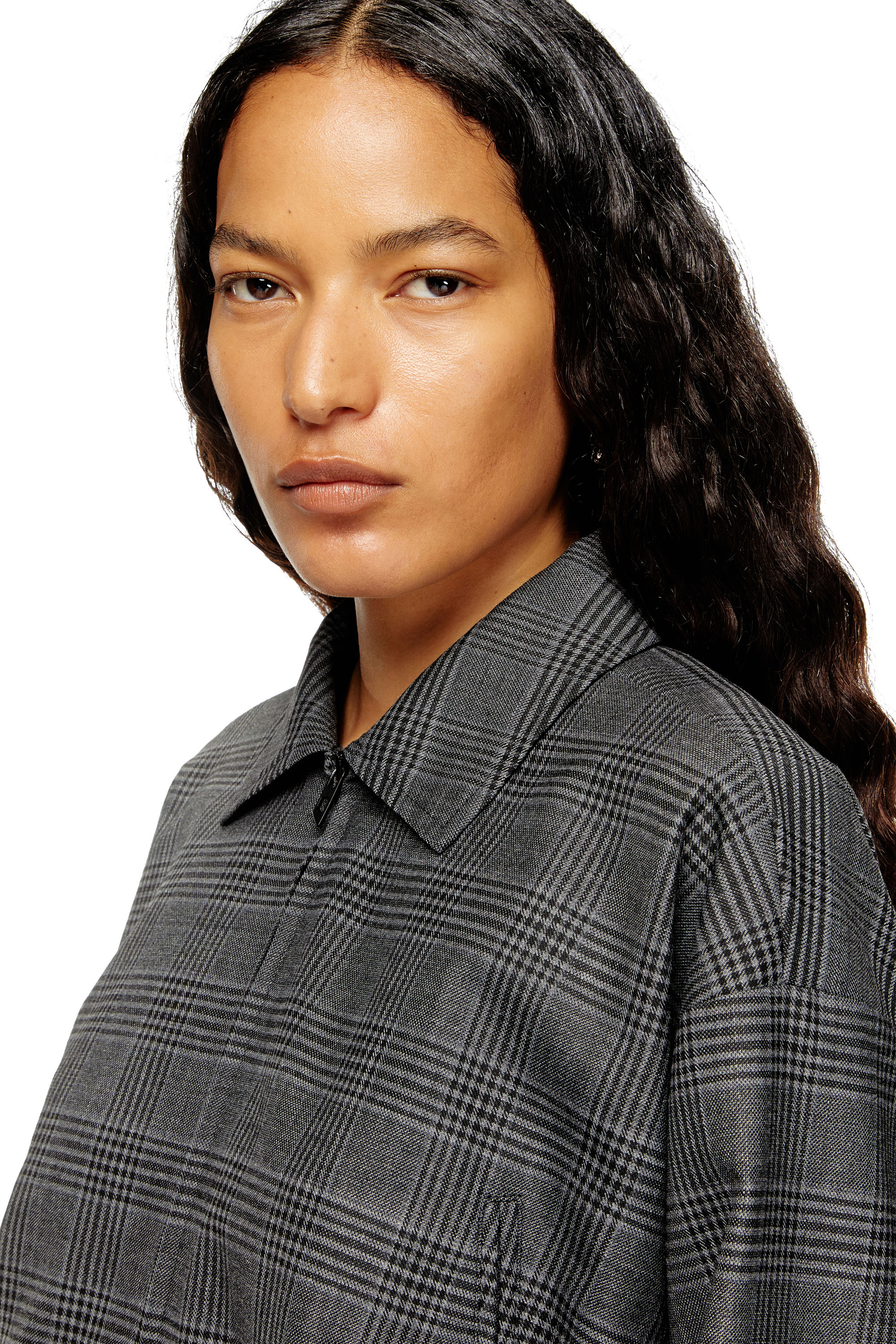 Diesel - J-TING-FEM, Chaqueta recortada estilo coach de mezcla de lana Príncipe de Gales Mujer in Negro - 5