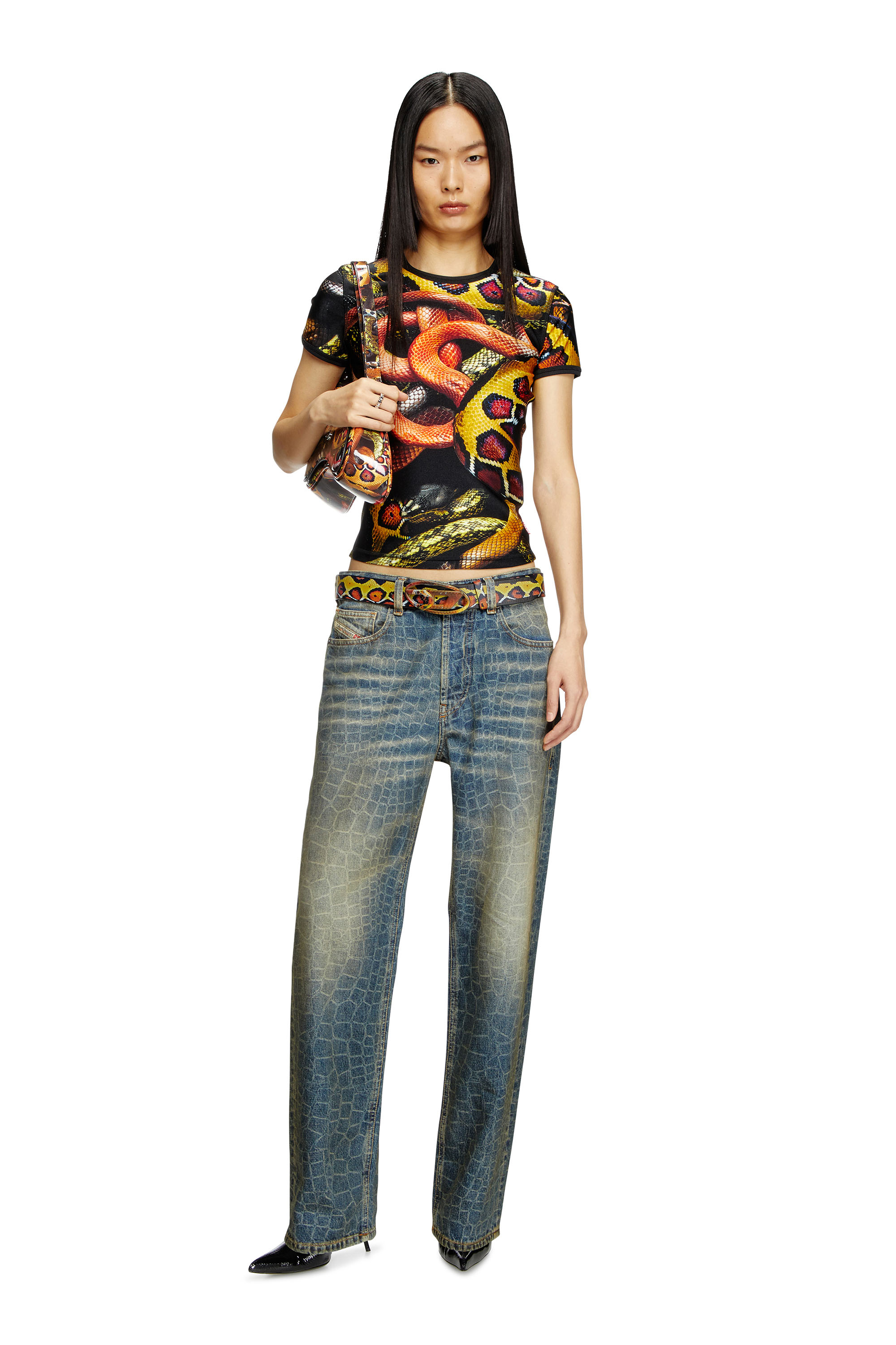 Diesel - CL-T-UNCLE-SNAKE, Camiseta de licra con estampado de serpiente all-over Unisex in Multicolor - 6