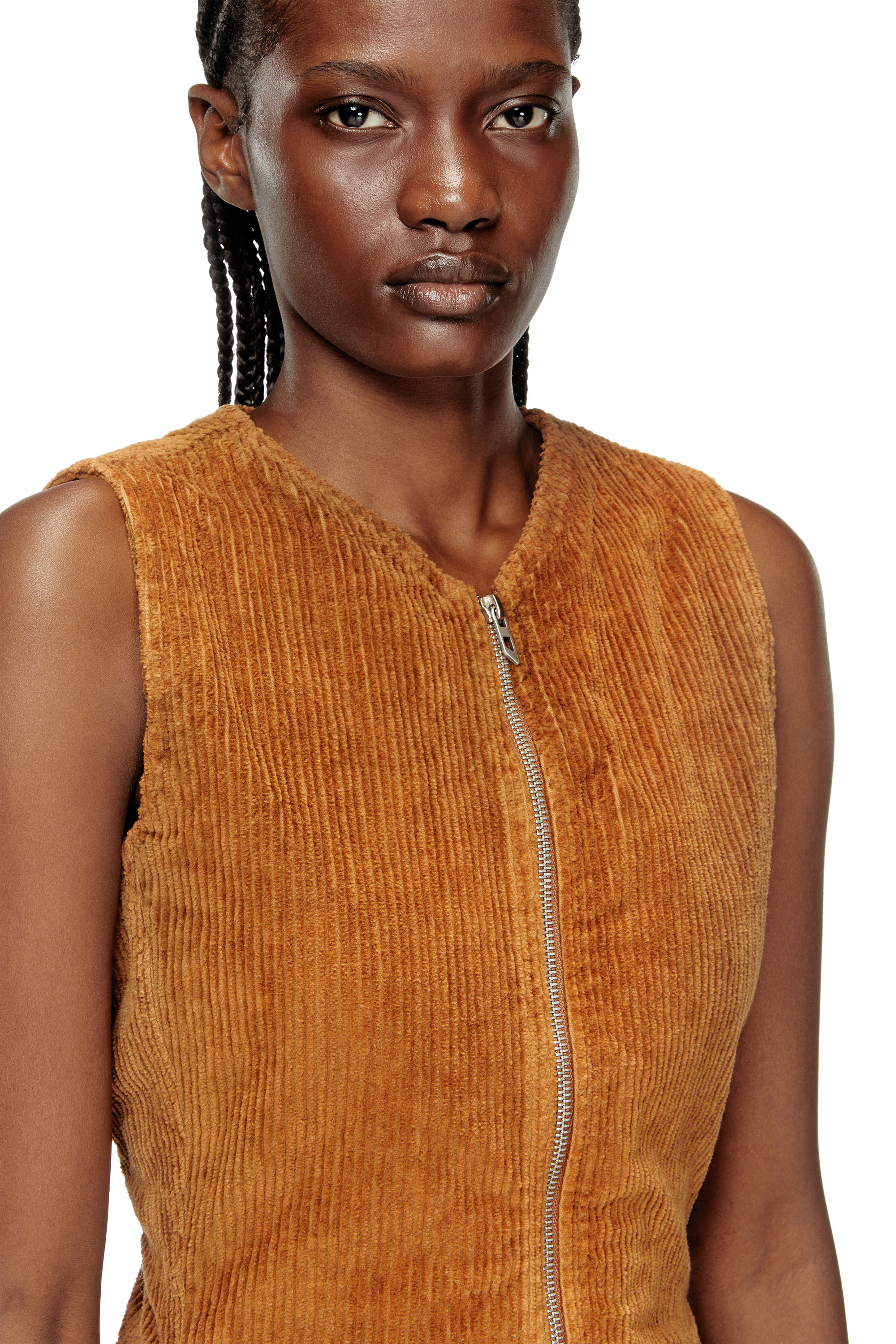 Diesel - D-ENEA, Vestido corto de algodón con cremallera frontal Mujer in Marrón - 5