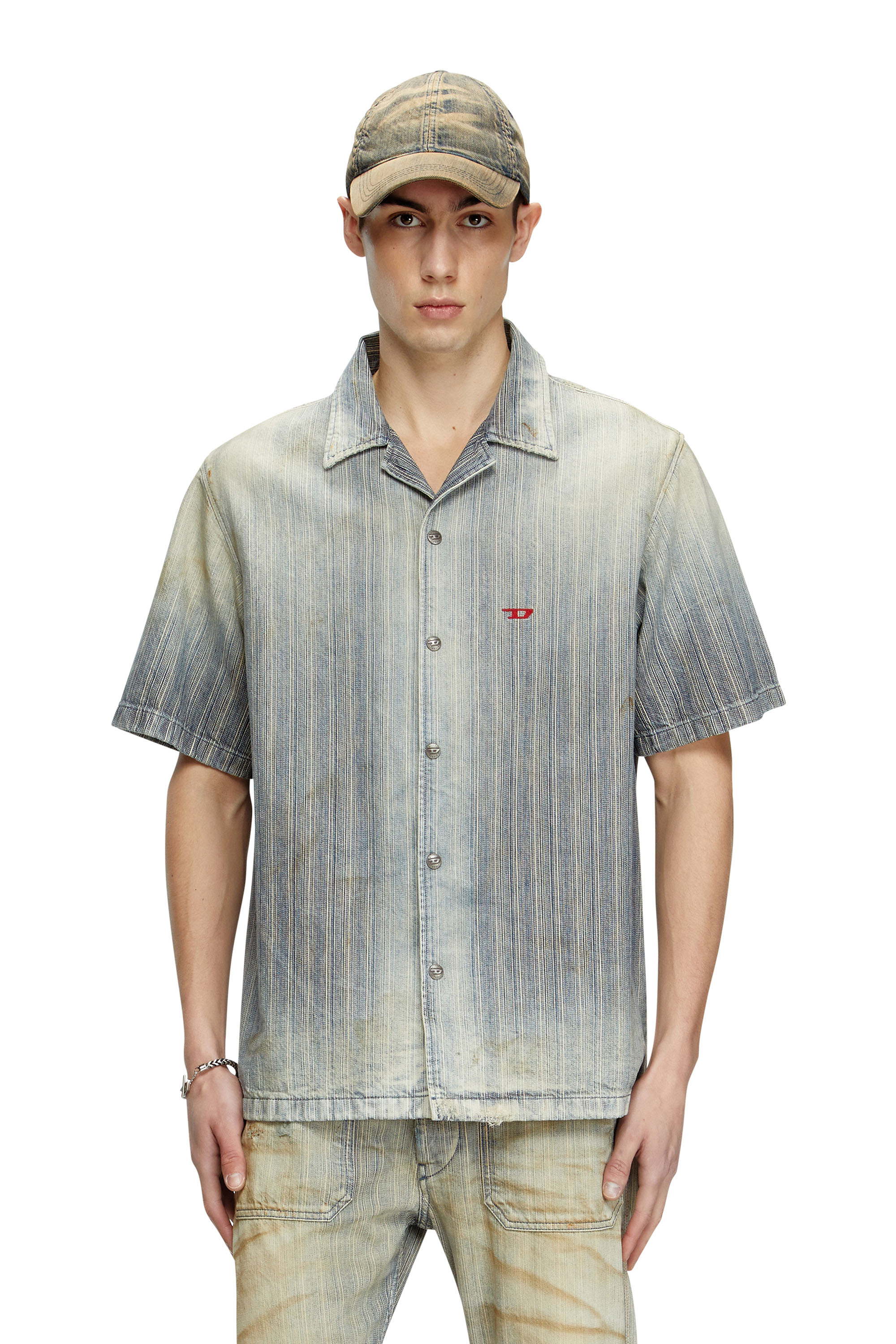 Diesel - D-NABIL-D, Camisa de bolos en denim de rayas índigo Hombre in Azul marino - 1