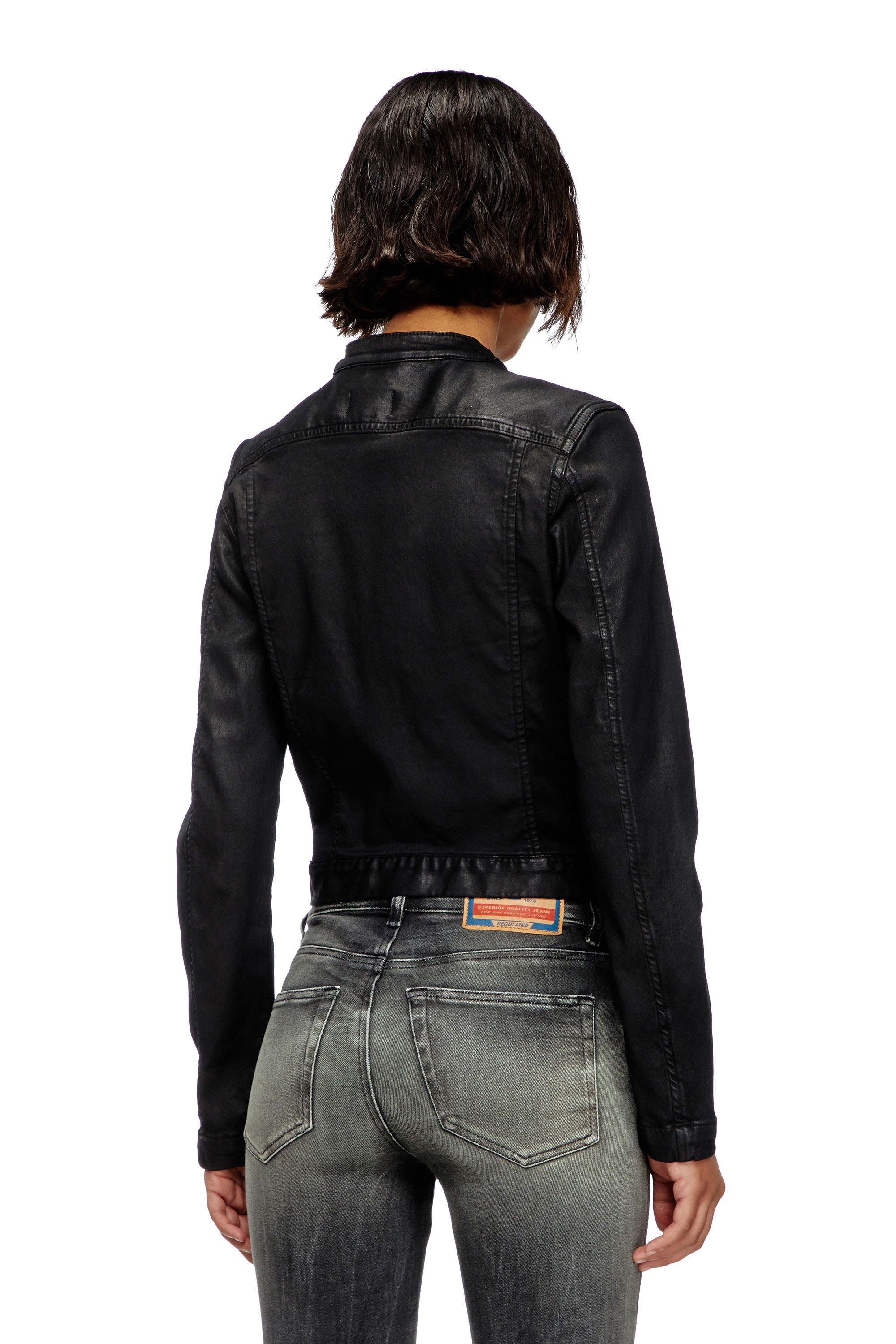 Diesel - DE-MORNIN JOGG, Chaqueta motera en denim recubierto Mujer in Negro - 4