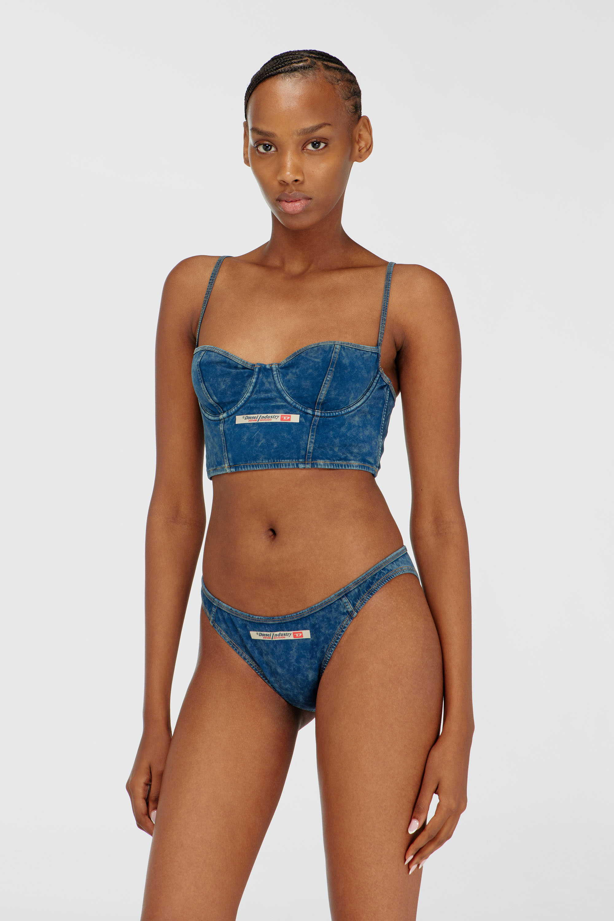 Diesel - SHEILA-DNM, Top bustier de algod&oacute;n efecto denim Mujer in Azul marino - 1