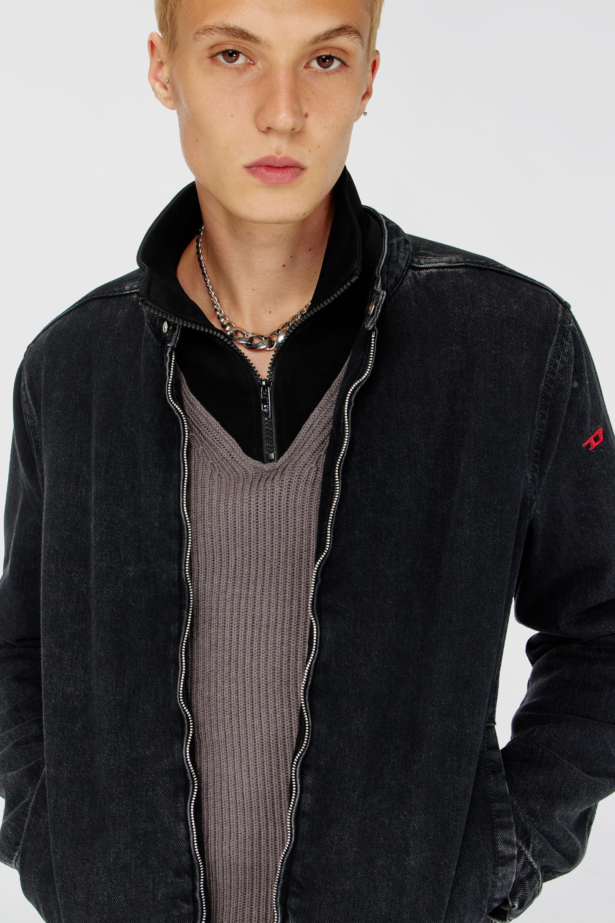 Diesel - D-GLORY, Chaqueta biker de denim con lavado oscuro Hombre in Negro - 5