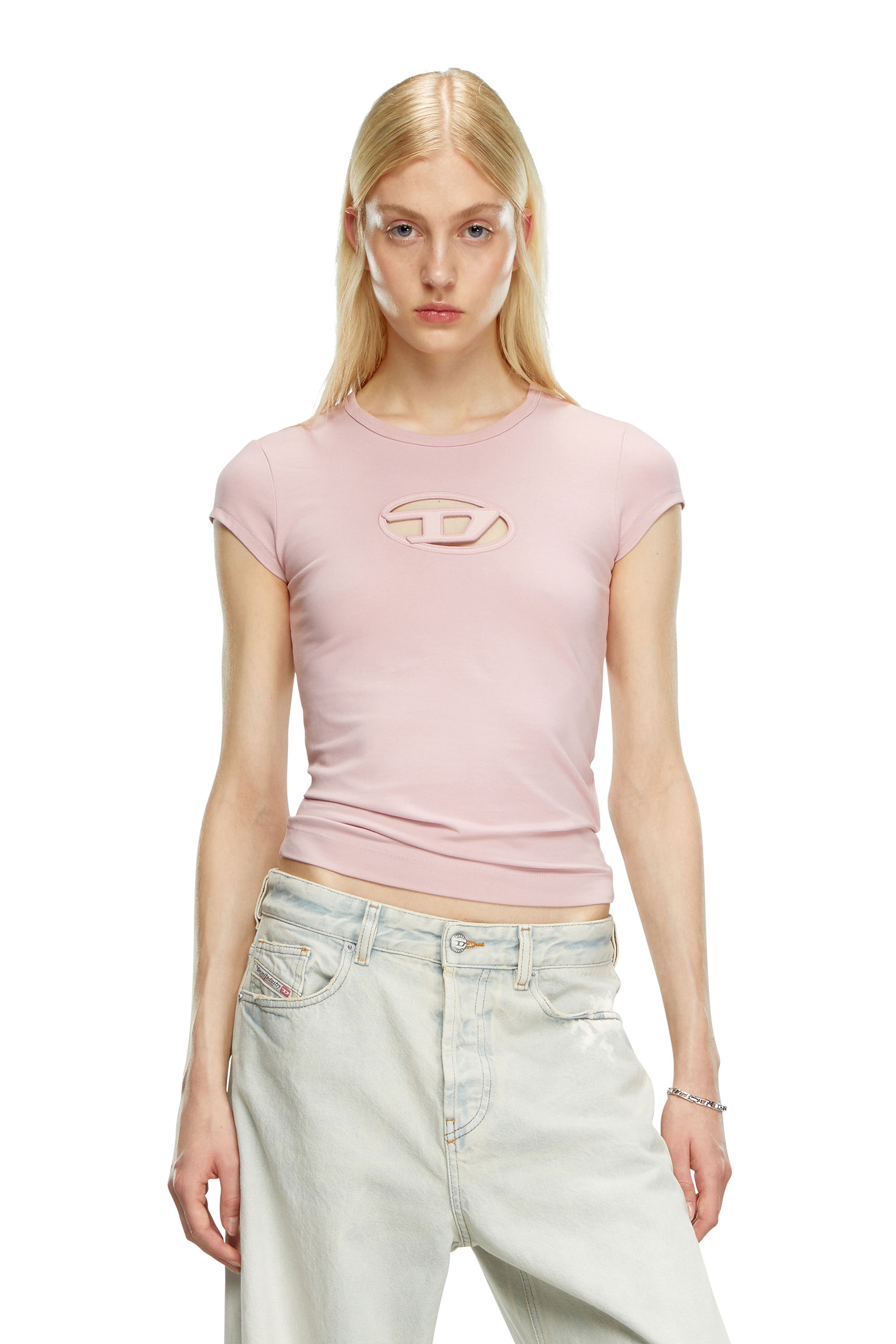 Diesel - T-ANGIE, Mujer Camiseta con logotipo cucú in Rosa - Image 1