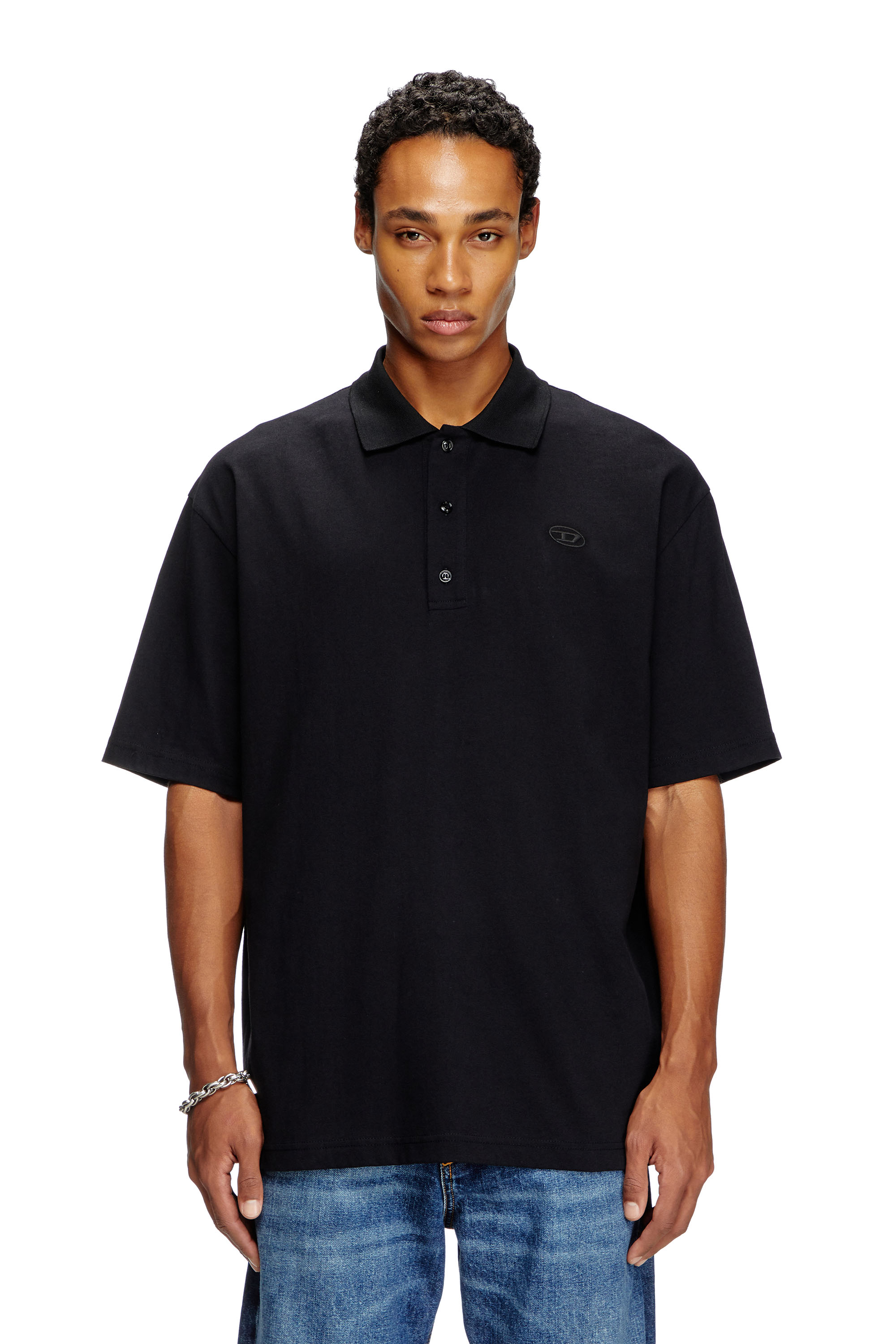 Diesel - T-VORT-MEGOVAL-D, Polo con bordado oval D grande Hombre in Negro - 4