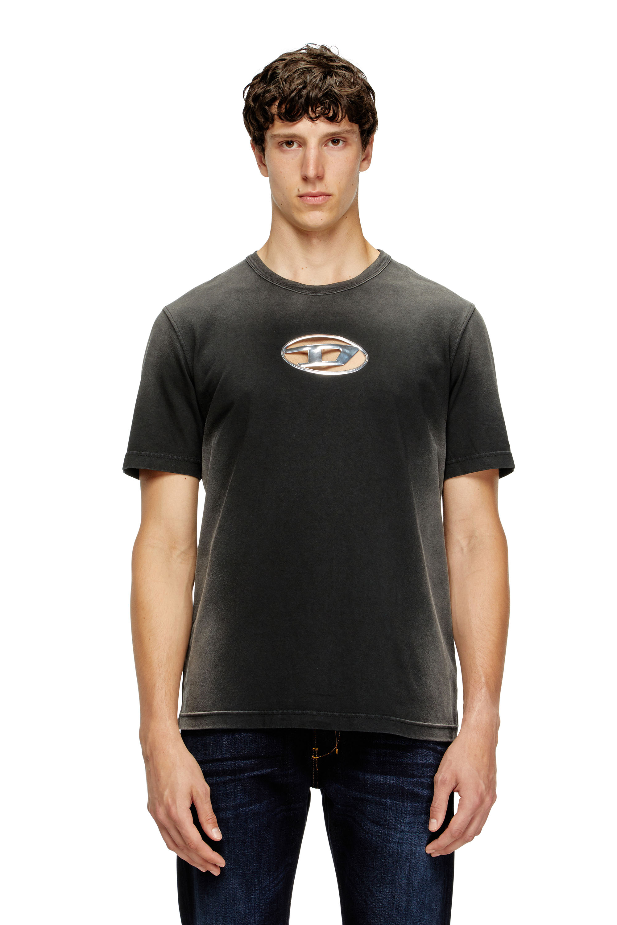Diesel - T-ADJUST-Q8, Camiseta desteñida con logotipo Oval D recortado Hombre in Negro - 1