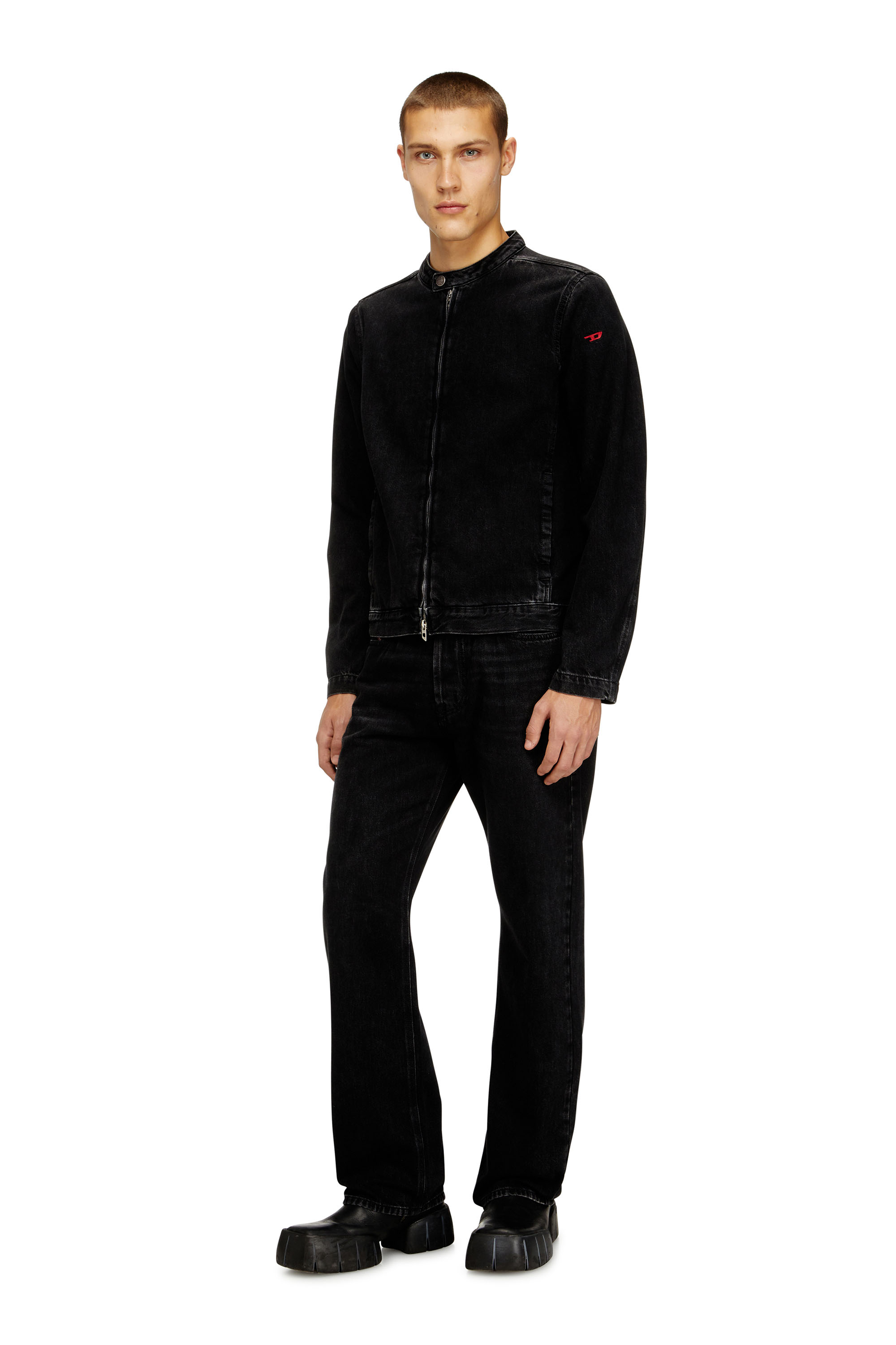 Diesel - D-GLORY, Chaqueta moto de denim con lavado oscuro Hombre in Negro - 2