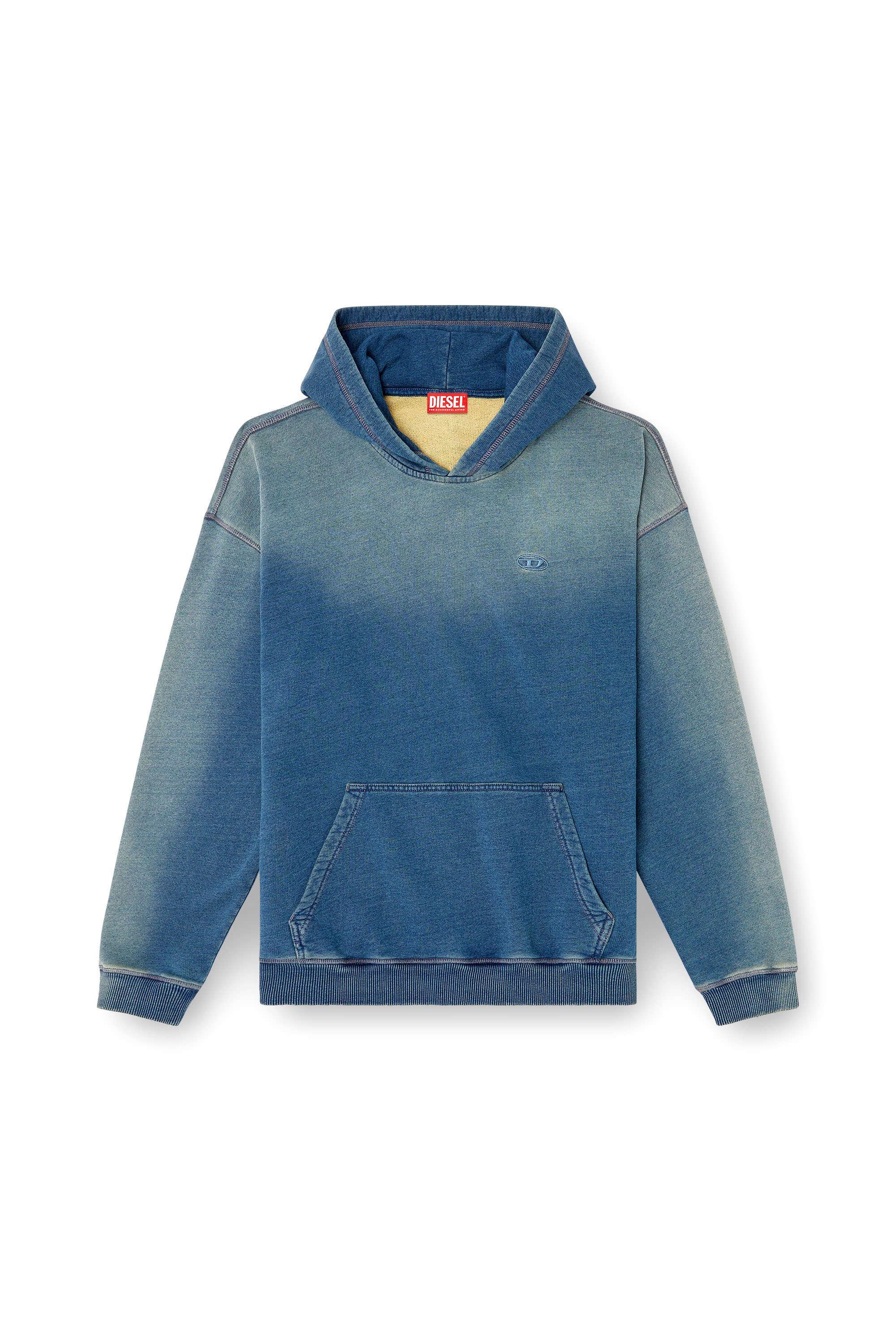 Diesel - S-BOXT-HOOD-R6, Sudadera con capucha desteñida con bordado del logotipo Hombre in Azul marino - 3