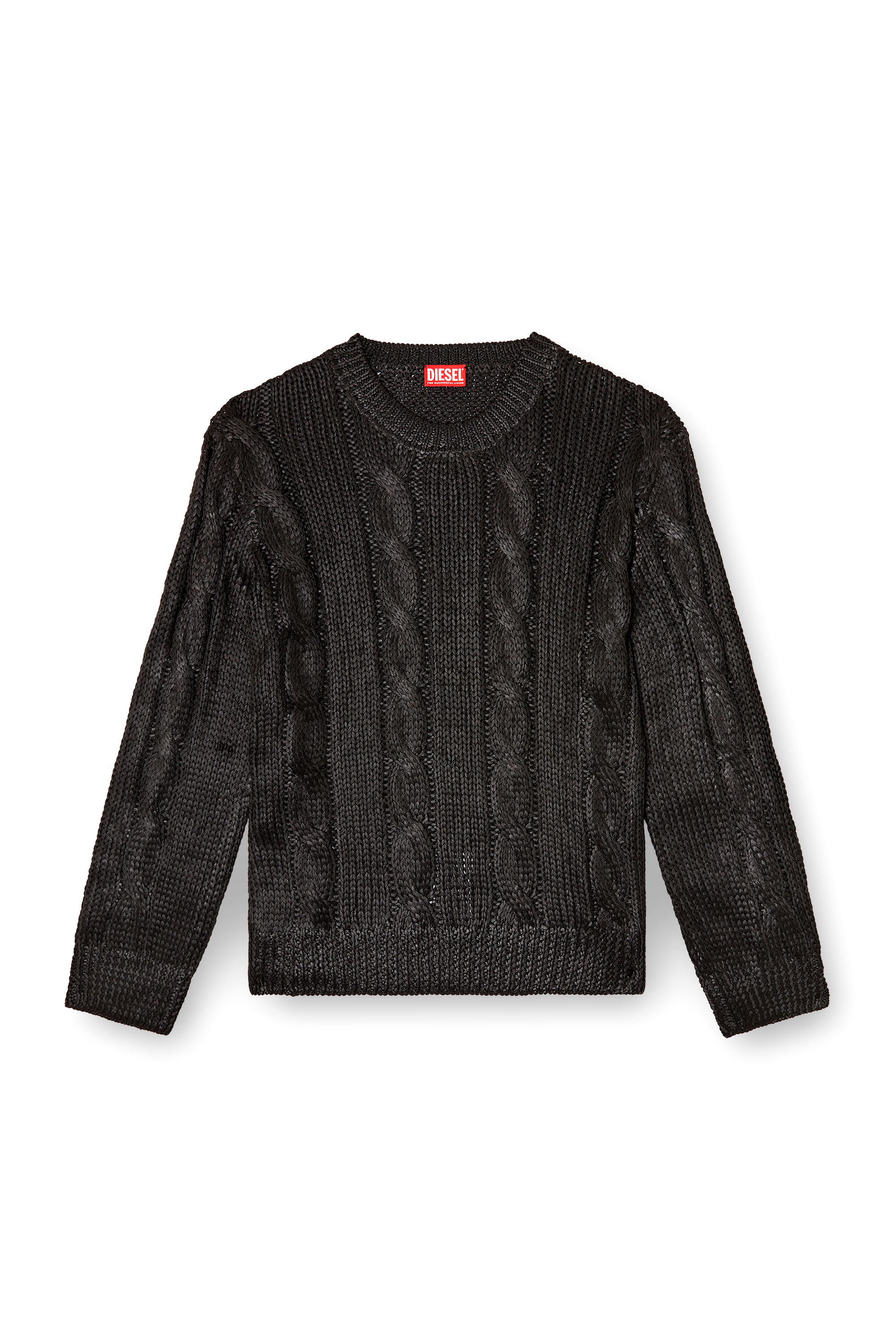 Diesel - K-MICHIU, Man's Cable-knit jumper with shiny effect in Black - 3