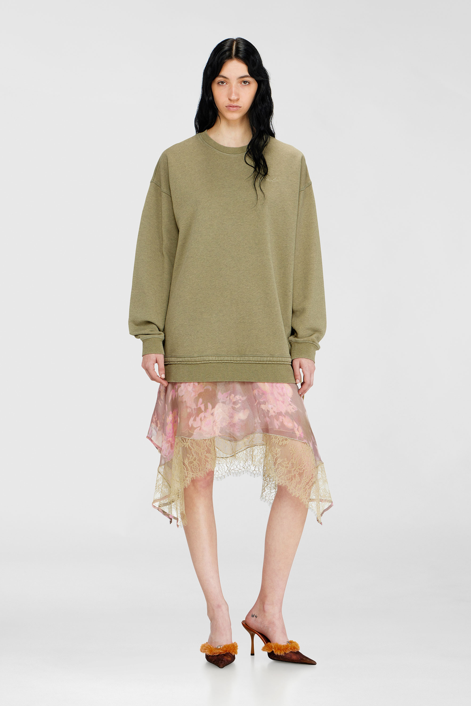 Diesel - D-ORELY, Vestido sudadera con falda de gasa y encaje Mujer in Multicolor - 1
