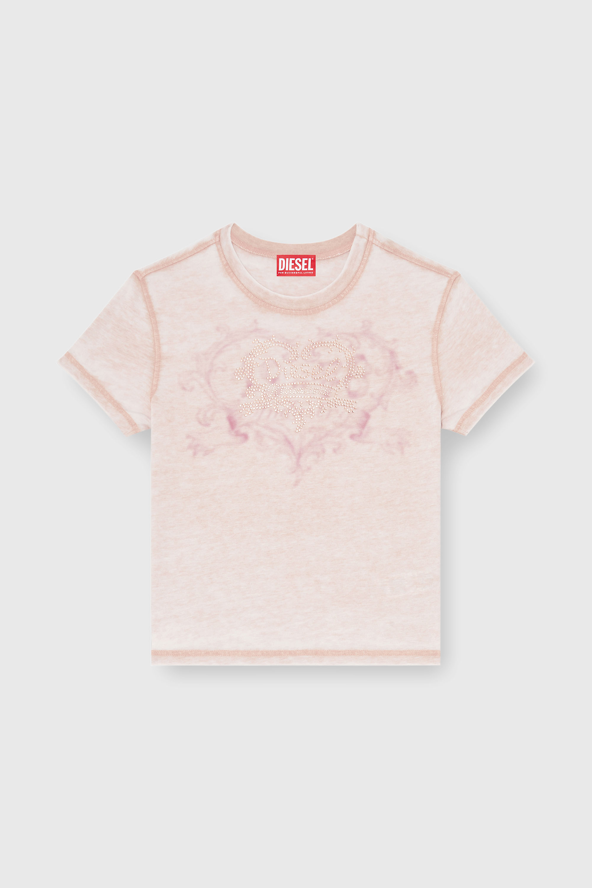 Diesel - T-ILA-AA1, Camiseta de jersey con strass y burnout effect Mujer in Rosa - 2