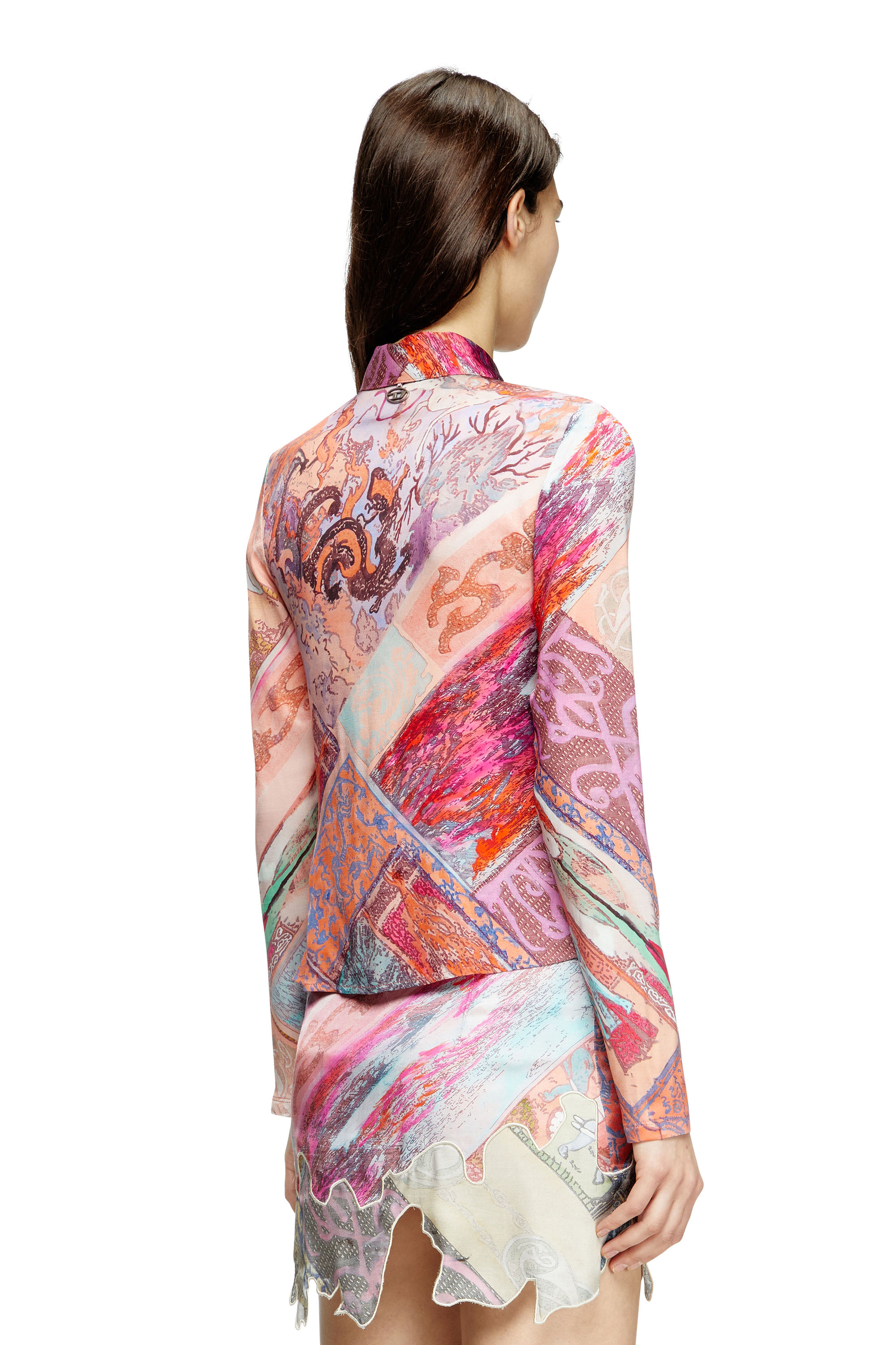 C-AMELIA, Pink Diesel - C-AMELIA, Woman's Stretch-viscose shirt with Heraldic print in Pink - 4