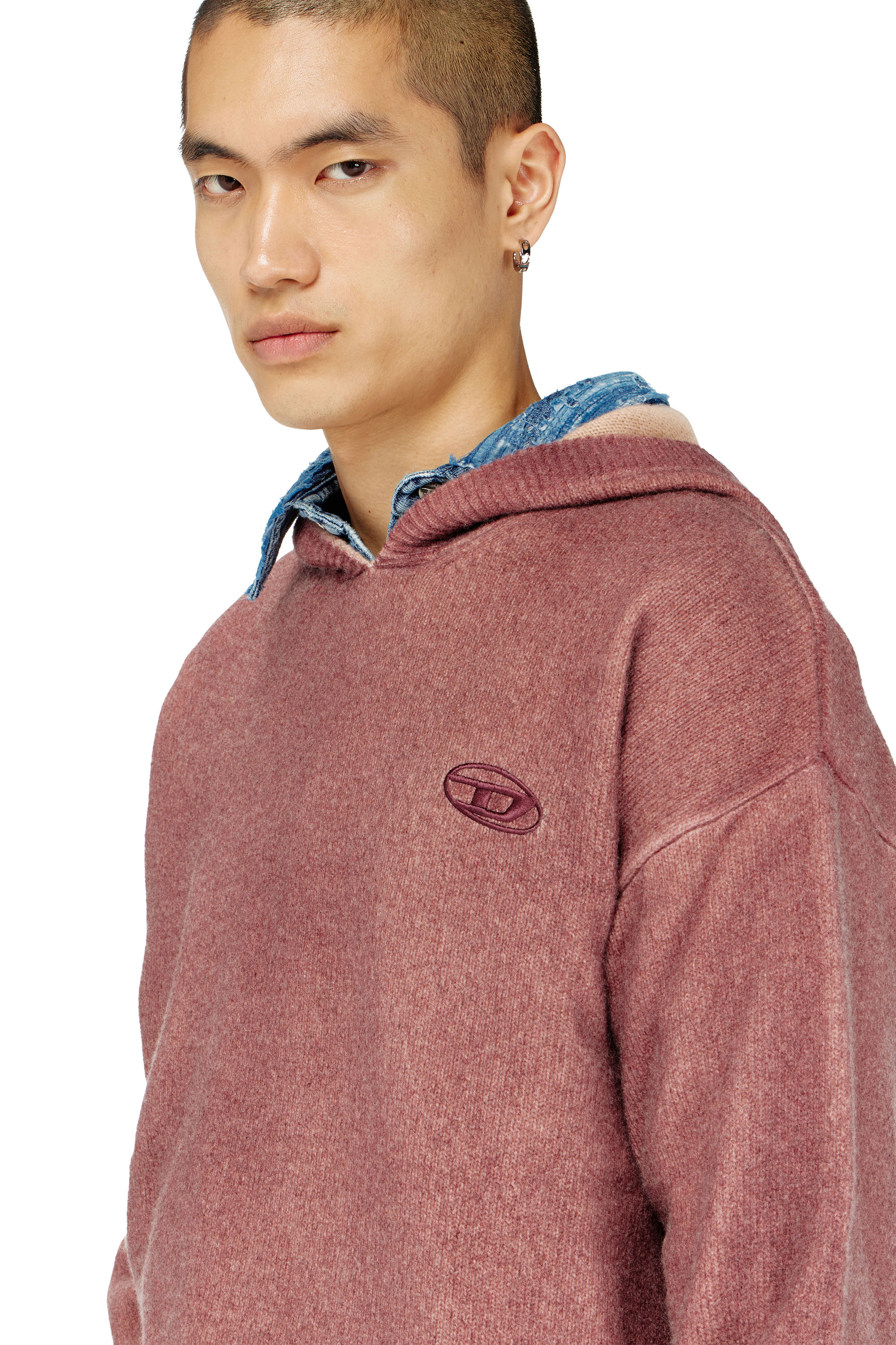 Diesel - K-PICKLED, Sudadera con capucha te&ntilde;ida doble en punto mezcla de lana Hombre in Rojo - 5