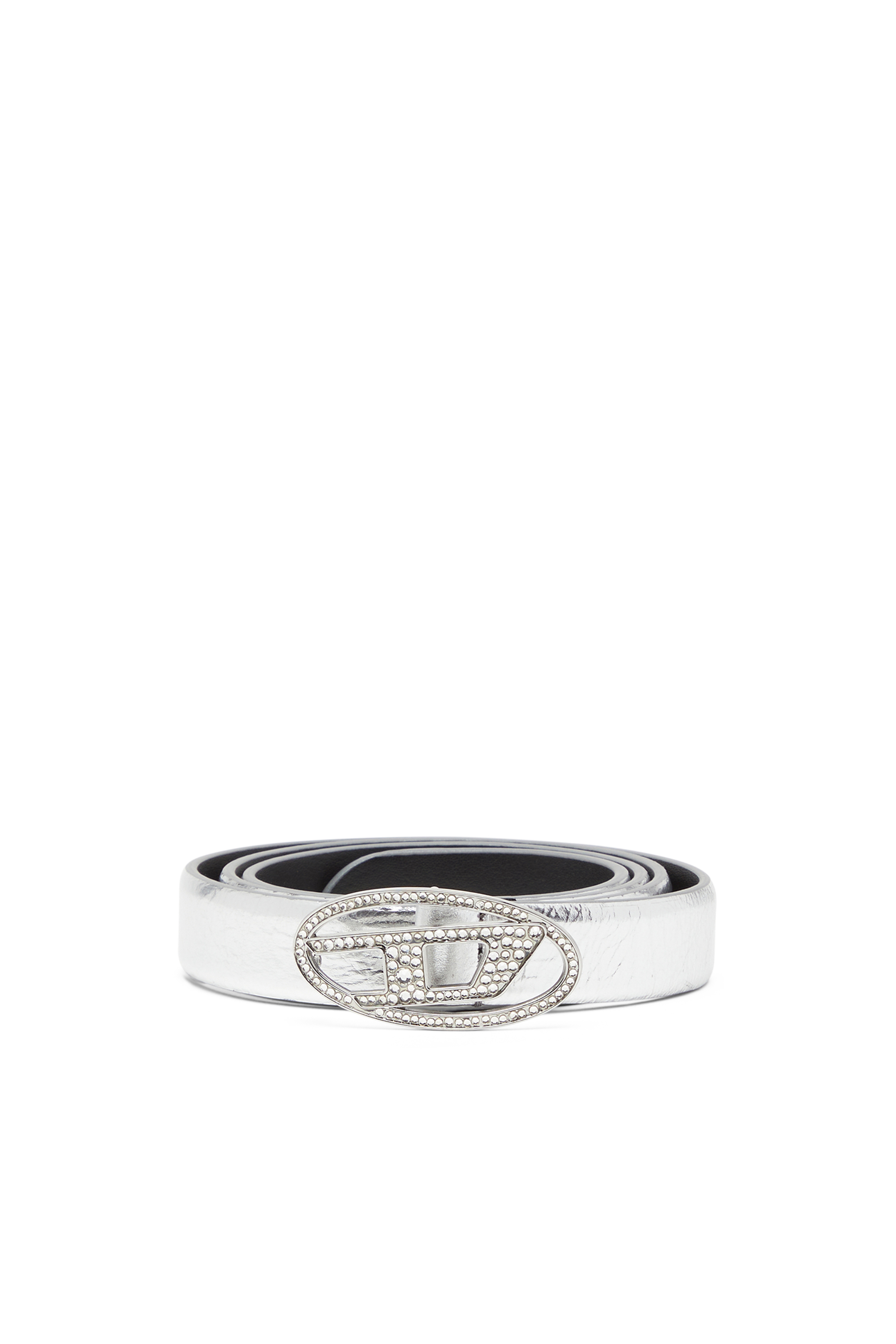 Diesel - B-1DR STRASS 20, Woman's 2 cm leather belt with crystal buckle in Silver - 1